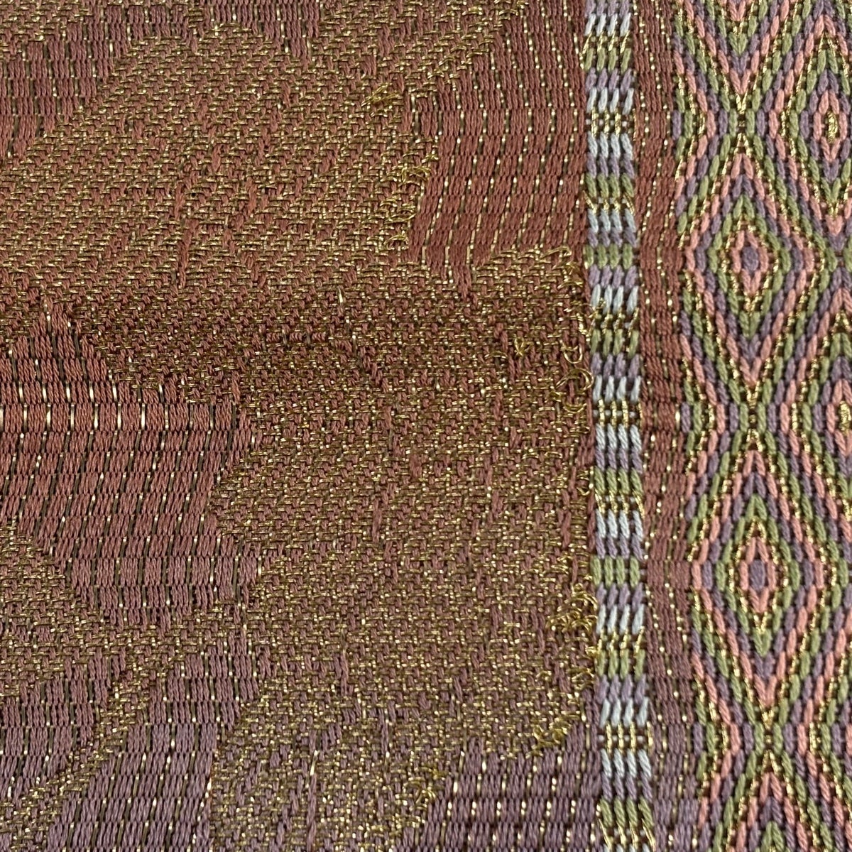 袋帯 秀品 蝶 草花 金糸 箔 灰紫 お太鼓柄 正絹｜中古・古着