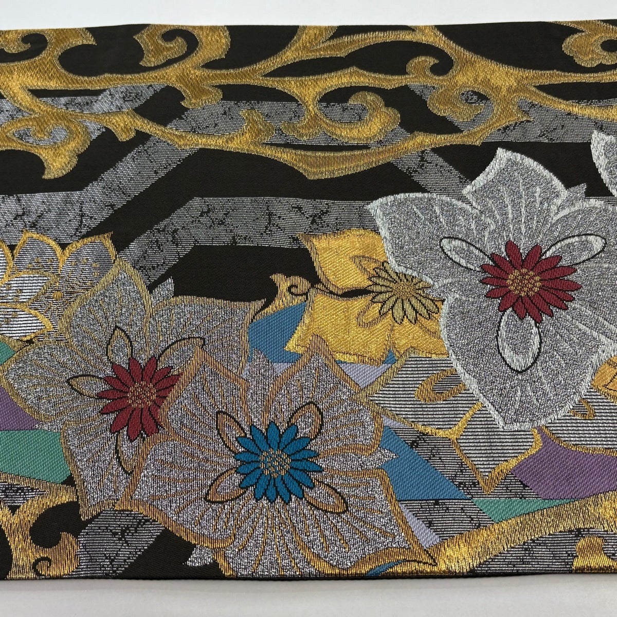 袋帯 秀品 草花 唐草 金糸 箔 焦茶色 六通 正絹｜中古・古着