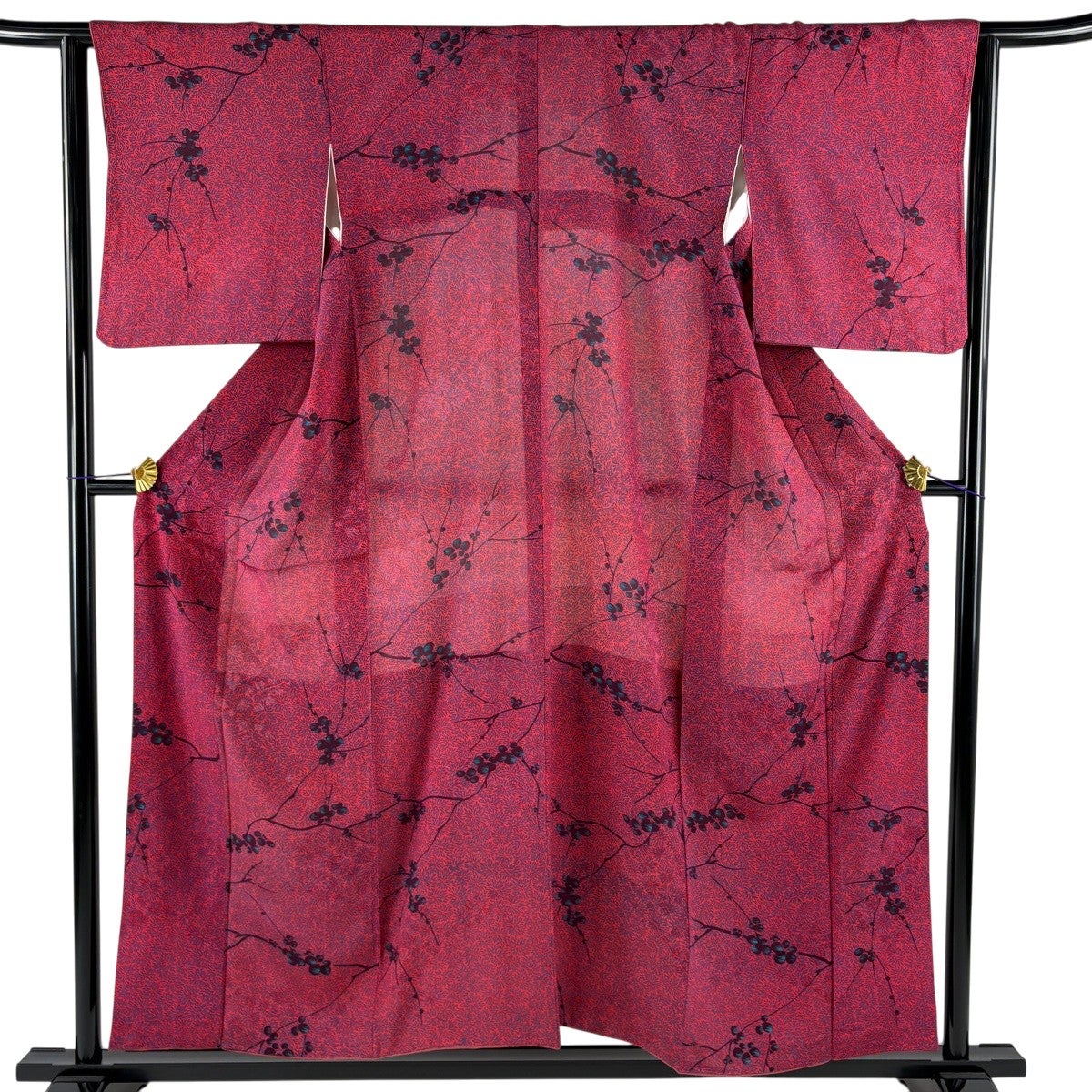 小紋 身丈155.5cm 裄丈64cm M 袷 枝花 菊 赤紫 正絹 優品｜中古・古着