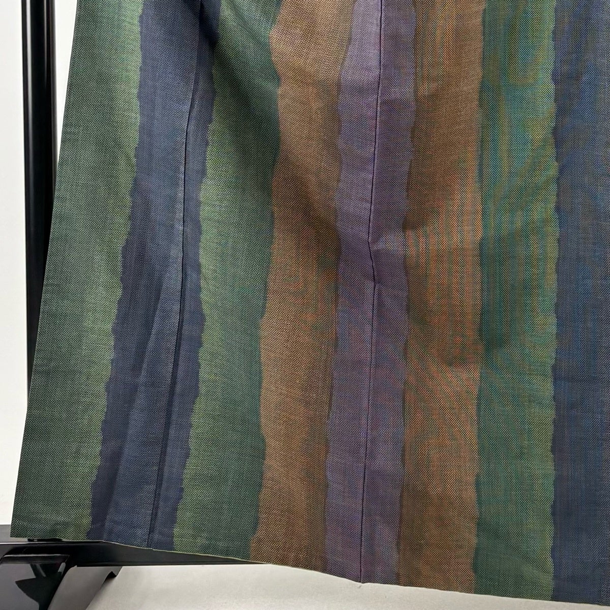 紬 身丈162cm 裄丈65cm M 袷 幾何学模様 茶緑色 正絹 秀品｜中古・古着