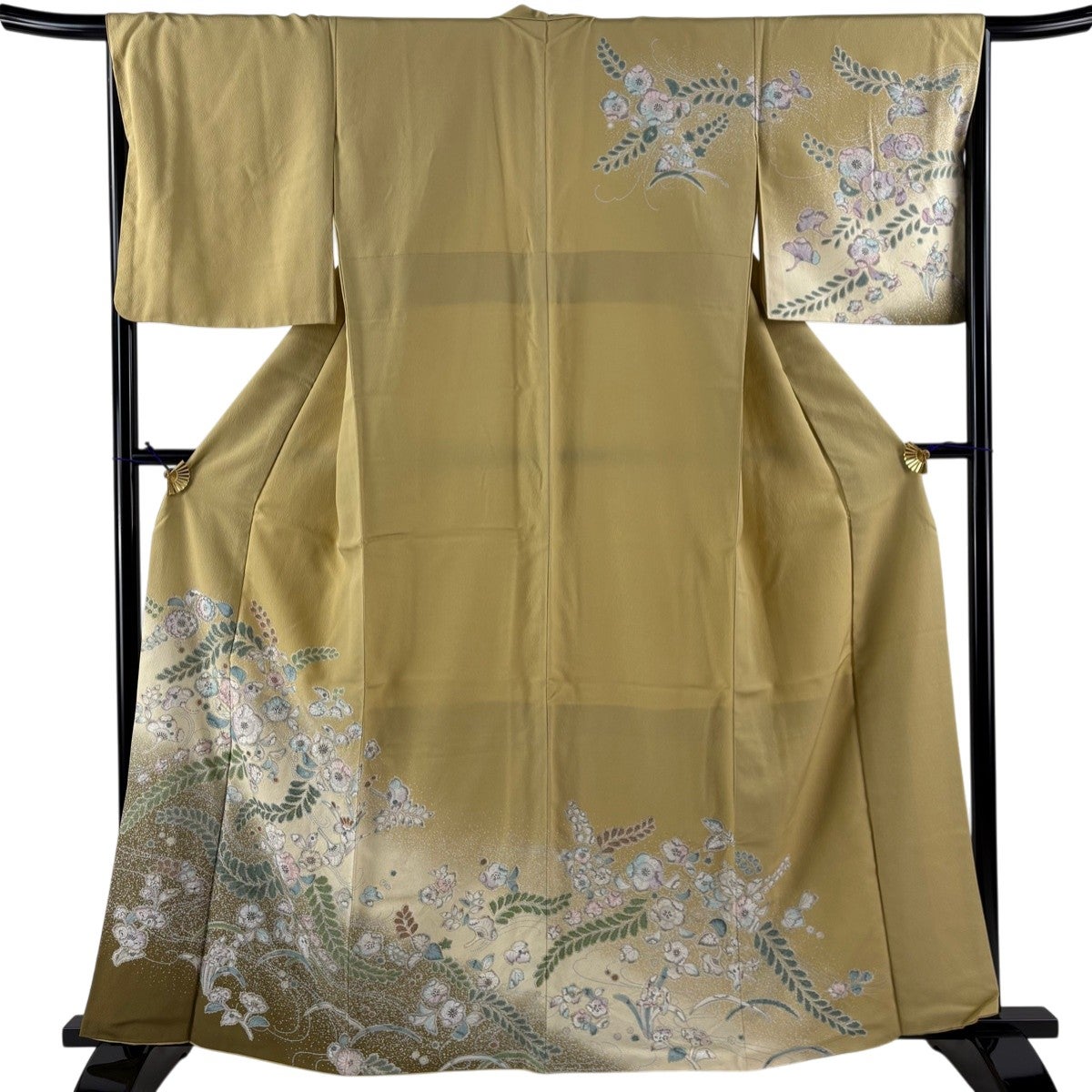 訪問着 身丈165cm 裄丈71cm L 袷 菊 秋草 染め分け 黄緑色 正絹 逸品