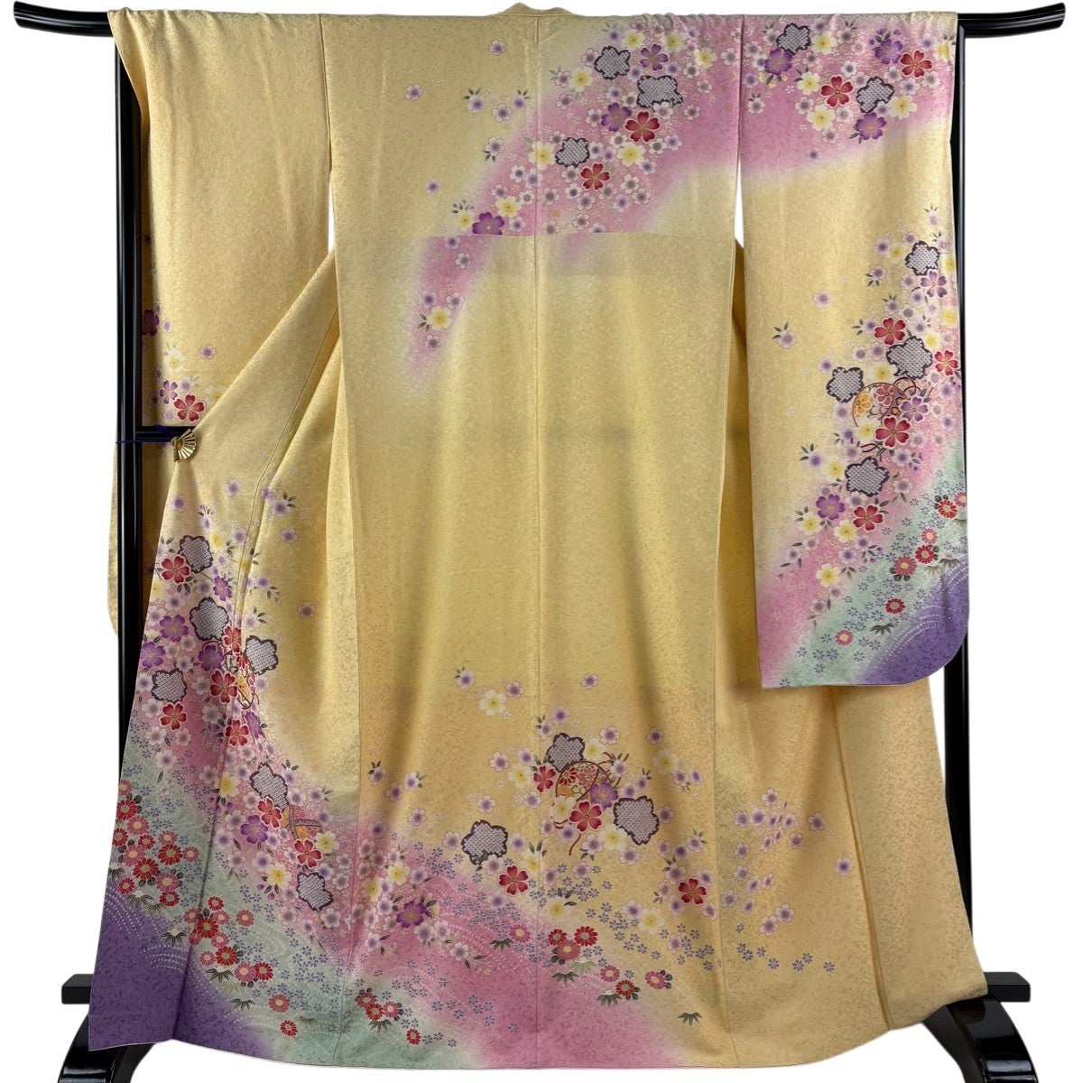 振袖 身丈168cm 裄丈69cm L 袷 桜 流水 金通し 金彩 赤 正絹 名品