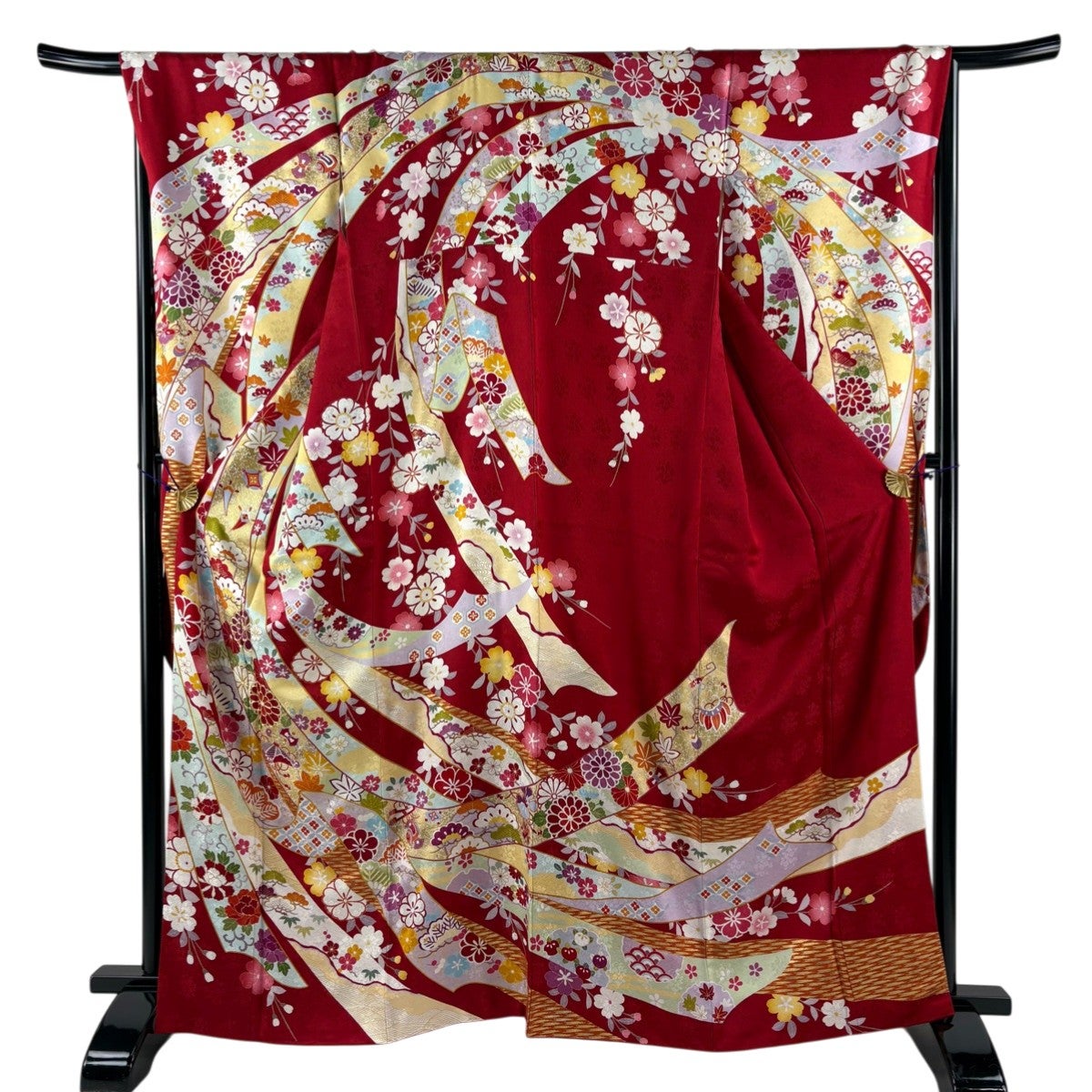 【美品】 振袖 身丈164.5cm 裄丈65cm 正絹 名品 【中古】 美品 振袖 身丈164cm 裄丈65.5cm M 袷 袋帯フルセット 草花 菊 金彩