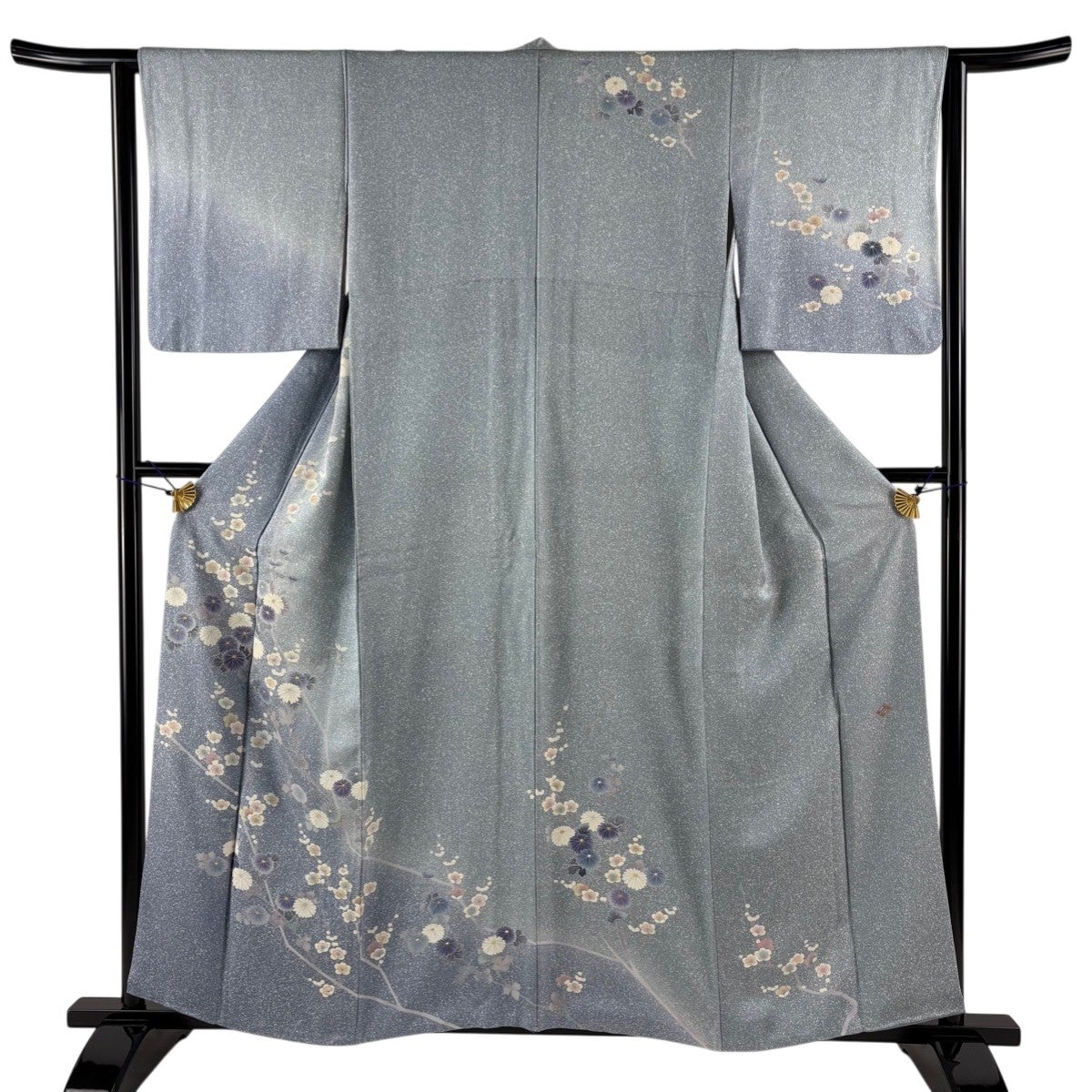 訪問着 身丈163cm 裄丈67cm M 袷 牡丹 霞 金糸 金彩 水色 正絹 秀品
