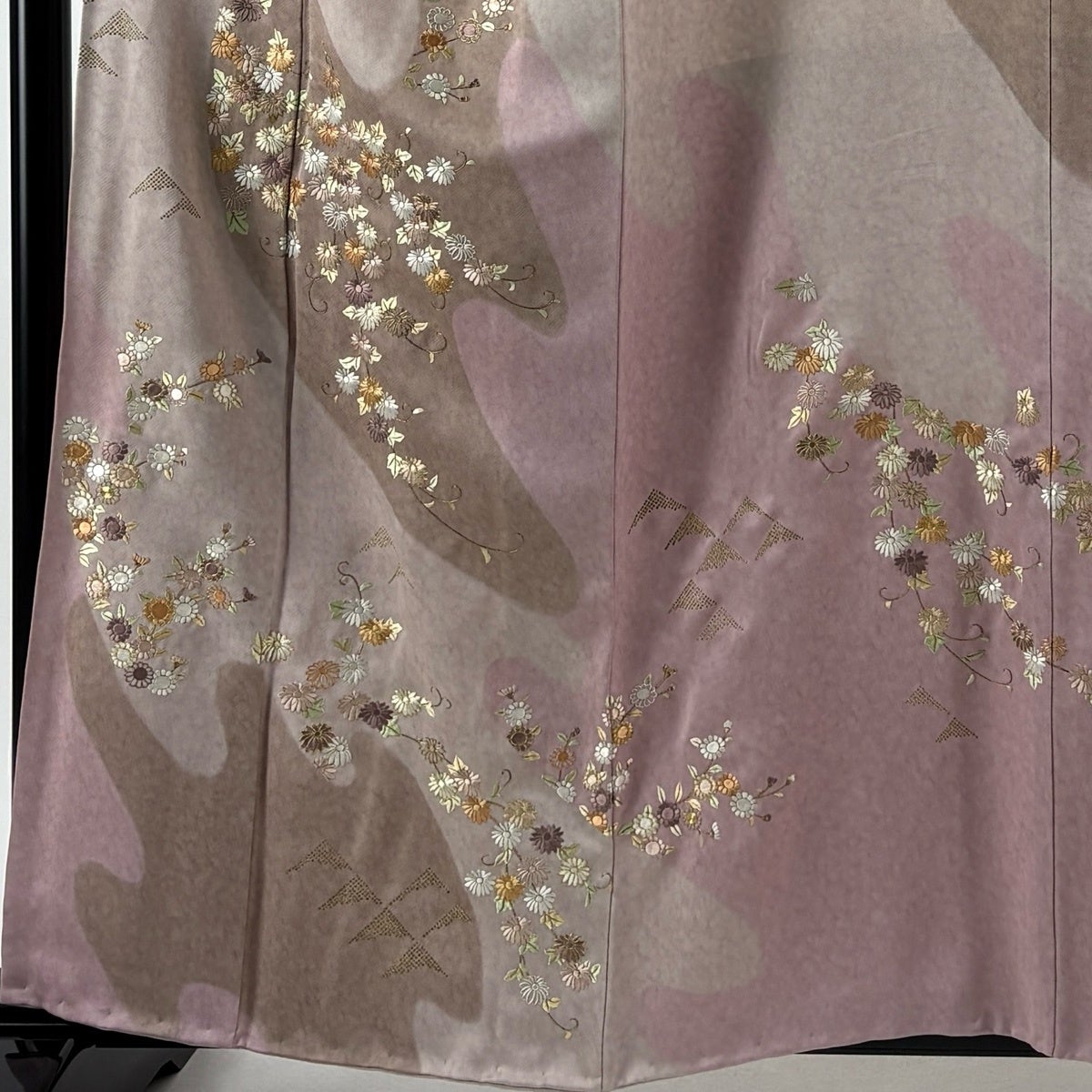 訪問着 身丈161cm 裄丈65cm M 袷 菊 草花 金糸 刺繍 灰紫 正絹 秀品