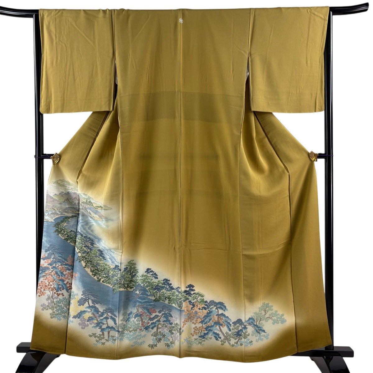 美品】 色留袖 身丈159cm 裄丈65cm M 袷 天橋立 銀糸 山吹茶色 正絹 秀