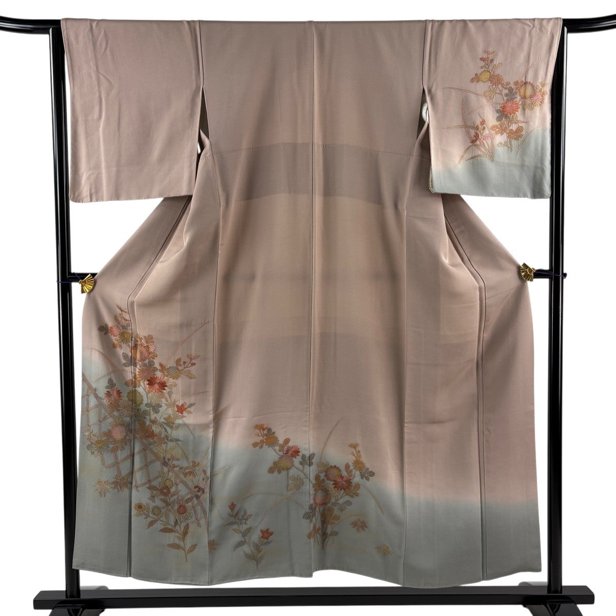 訪問着 身丈152cm 裄丈65cm M 袷 菊 籠目 刺繍 ぼかし 灰紫 正絹 秀品