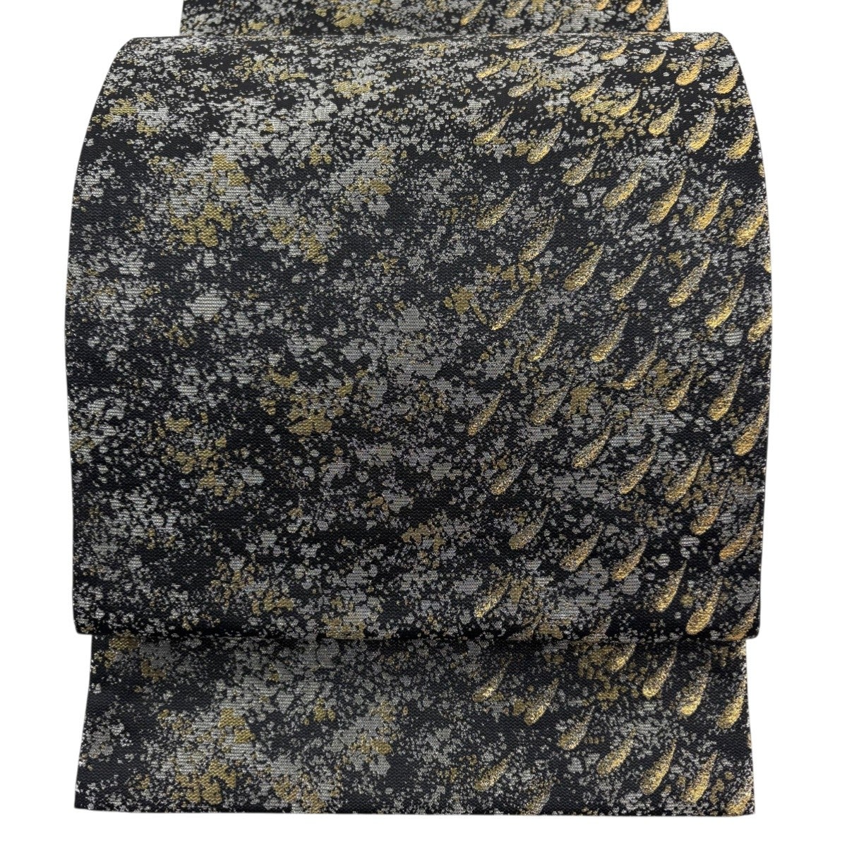 AA33袋帯 全通柄 金通　グレー　幾何学 正絹 美品 美品】 袋帯 秀品 幾何学模様 金糸 灰緑 お太鼓柄 正絹｜中古・古着