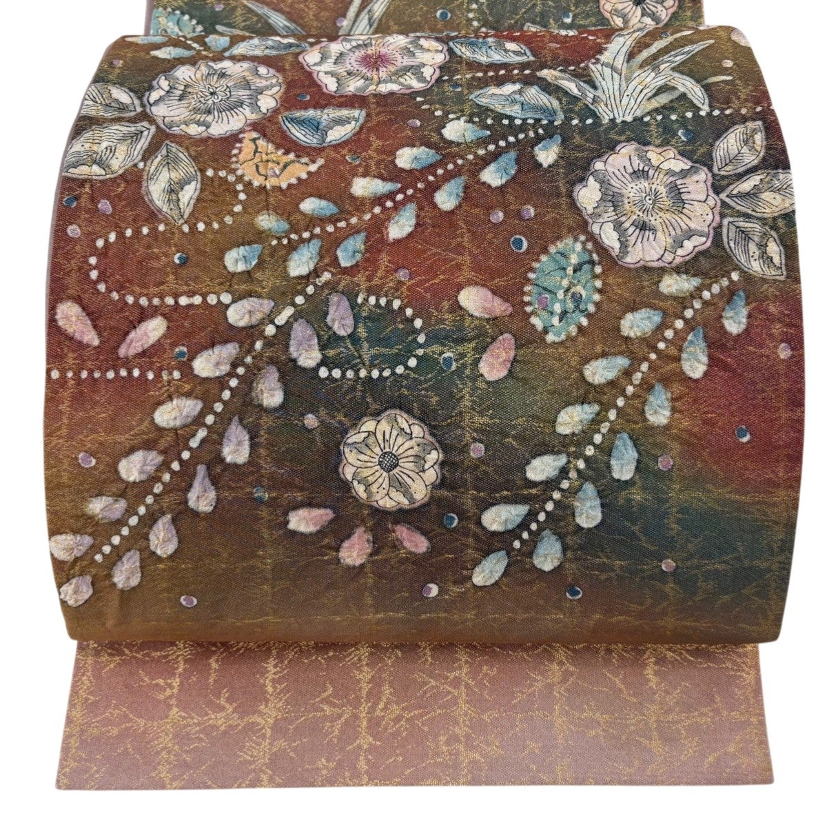 袋帯 名品 辻が花 箔 水色 お太鼓柄 正絹｜中古・古着