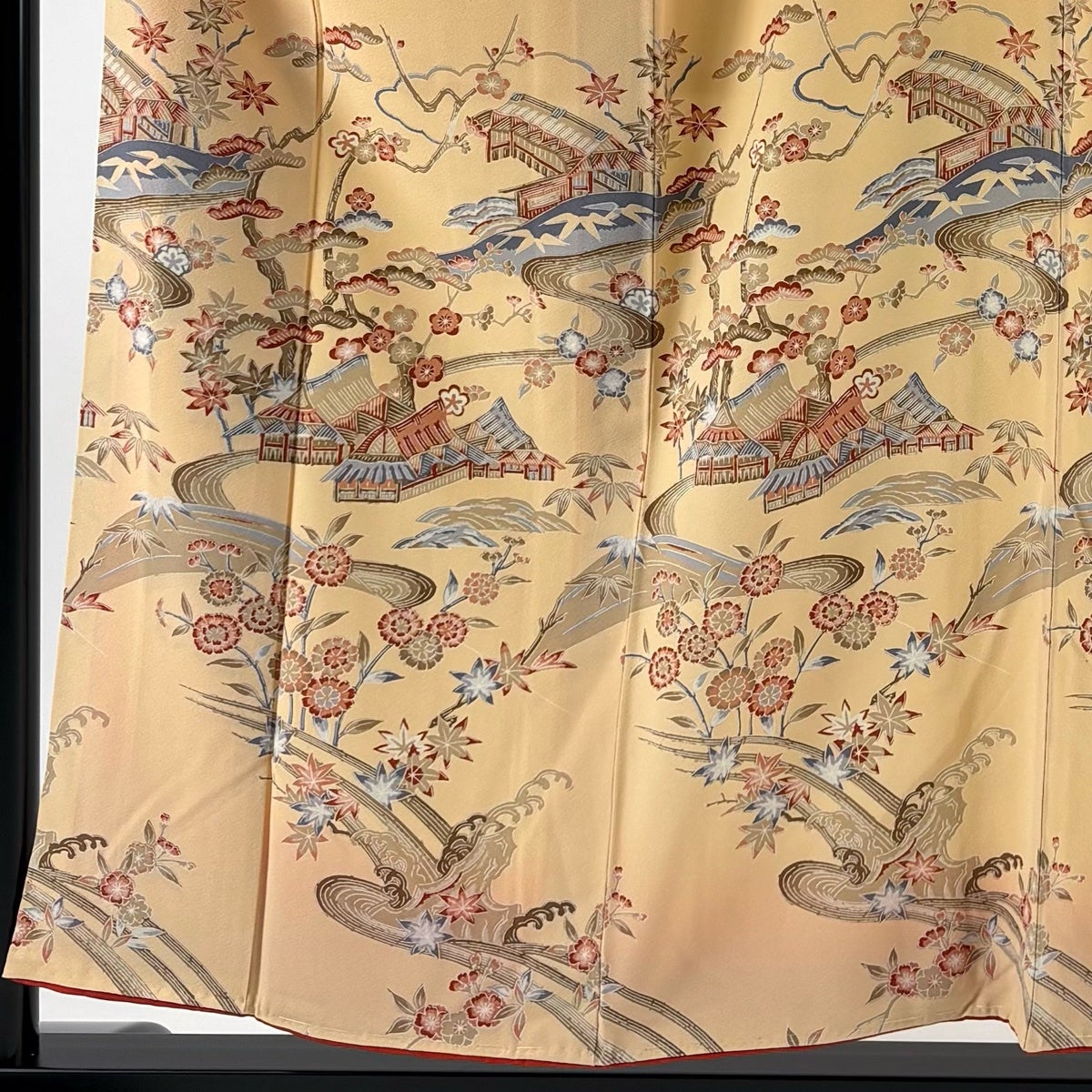 訪問着 身丈154.5cm 裄丈62.5cm S 袷 松竹梅 建物 薄オレンジ 正絹 秀