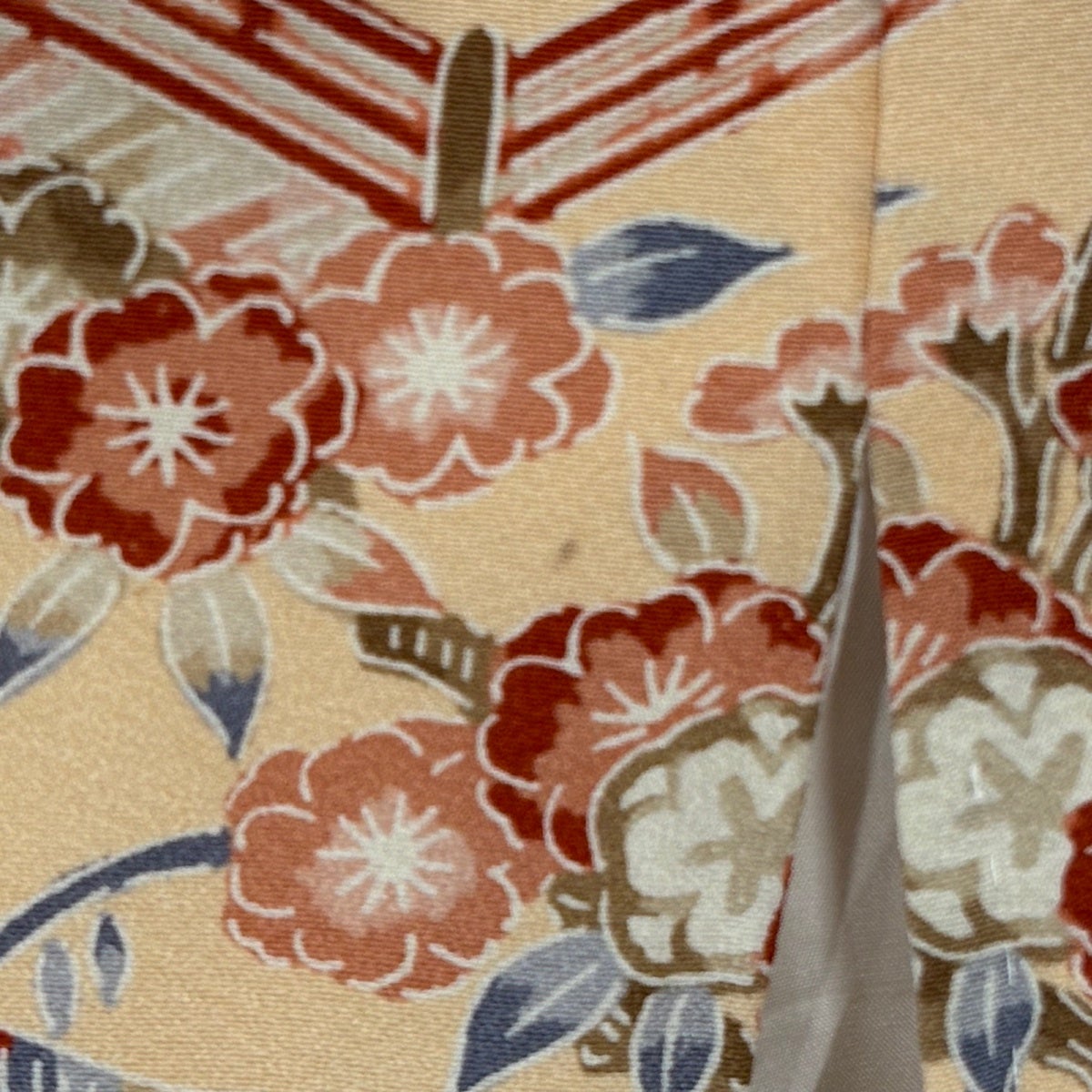 訪問着 身丈154.5cm 裄丈62.5cm S 袷 松竹梅 建物 薄オレンジ 正絹 秀
