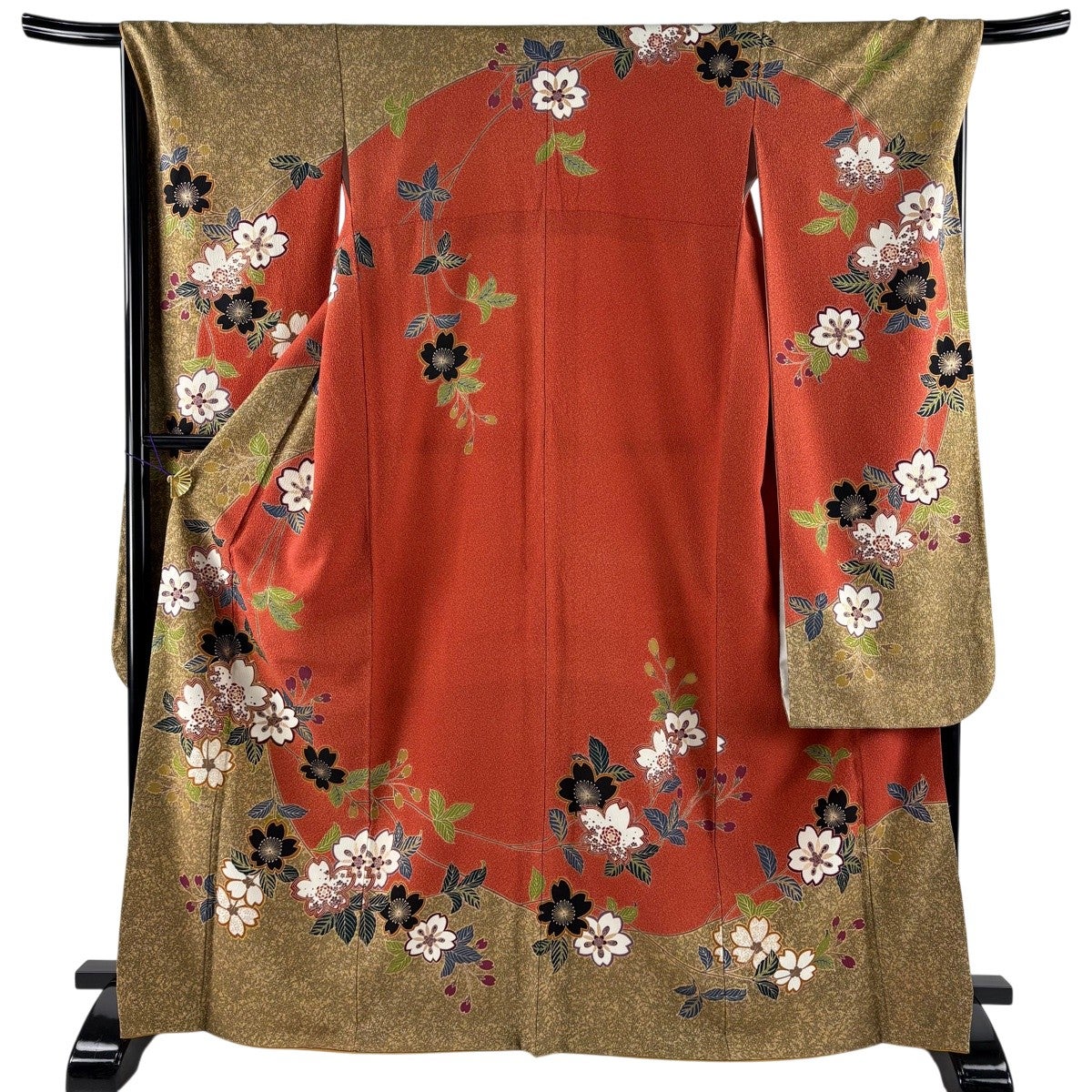 振袖 身丈168cm 裄丈68cm L 袷 やまと 桜 金糸 金銀彩 赤茶 正絹 名品