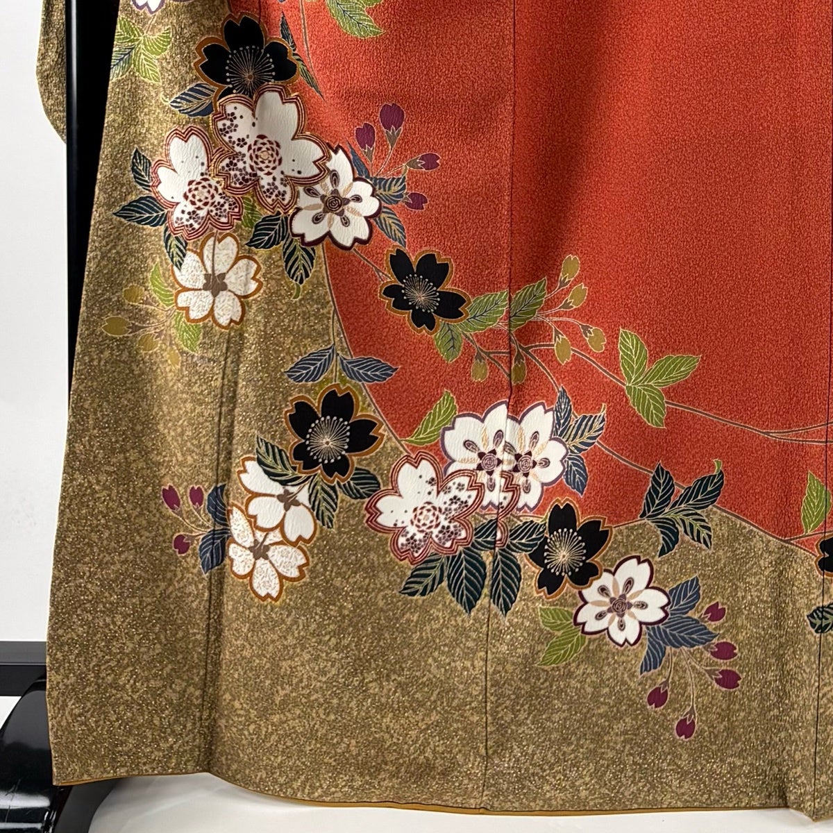 振袖 身丈168cm 裄丈68cm L 袷 やまと 桜 金糸 金銀彩 赤茶 正絹 名品