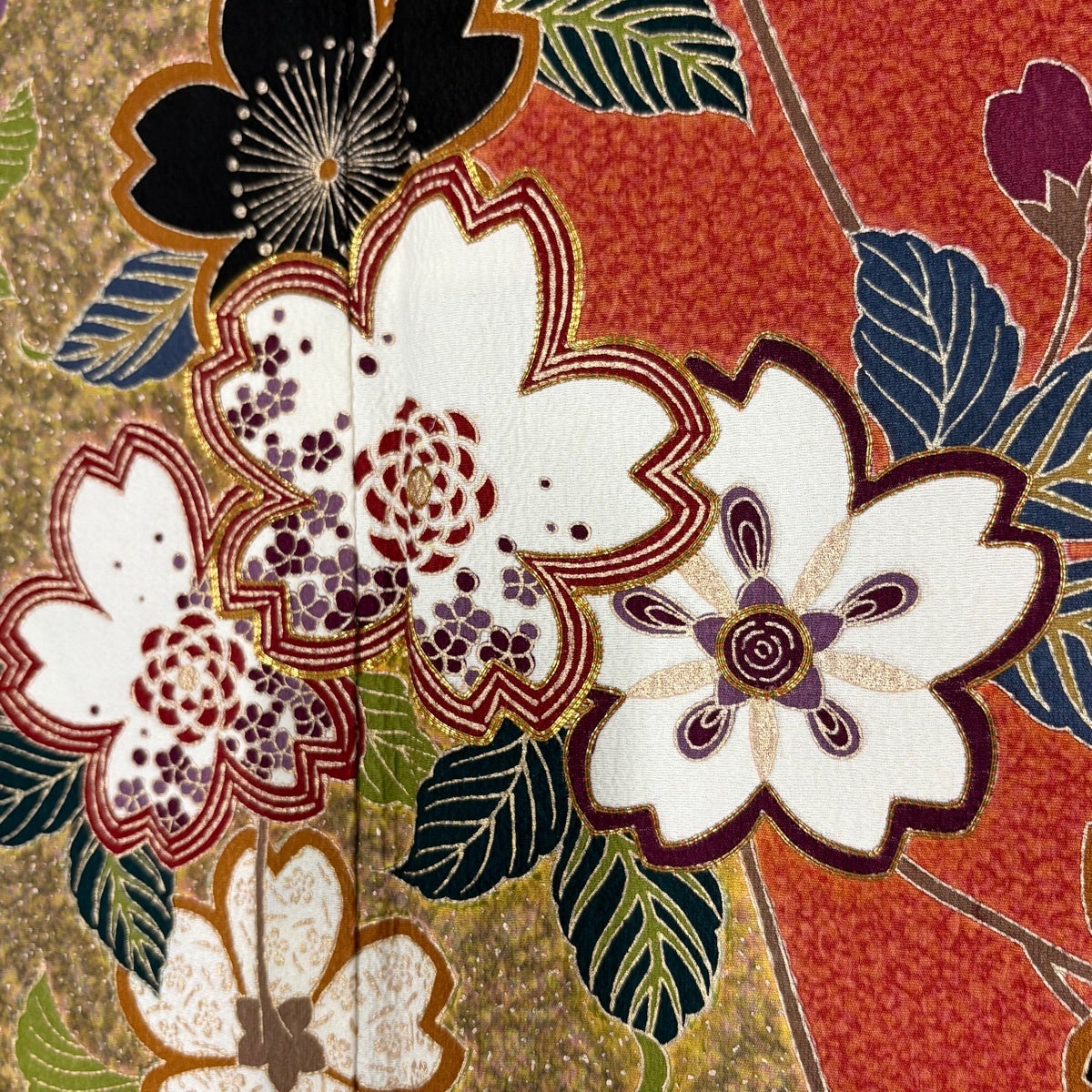 振袖 身丈168cm 裄丈68cm L 袷 やまと 桜 金糸 金銀彩 赤茶 正絹 名品