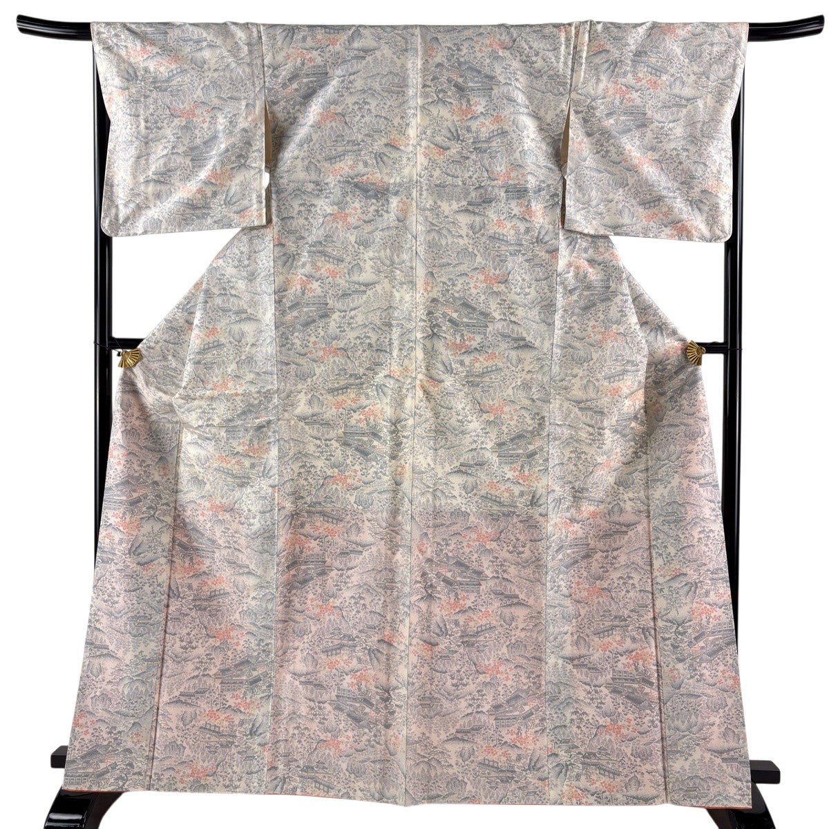 単衣 紬 クリーム 抽象文 身丈166.5cm 裄丈65cm トールサイズ 正絹 紬 身丈165.5cm 裄丈66.5cm M 袷 建物 松竹梅 クリーム 正絹 優品