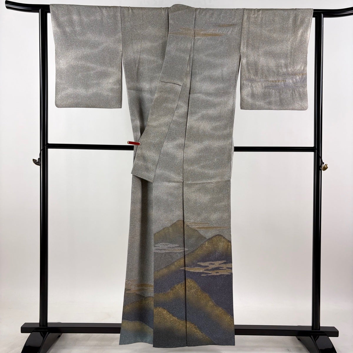 訪問着 身丈159.5cm 裄丈64cm M 袷 翠山工房 落款あり 山並み 霞 絞り