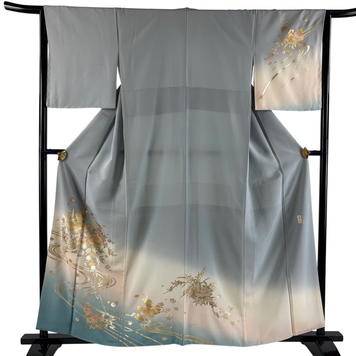 色留袖 身丈154.5cm 裄丈64cm M 袷 和田光正 落款あり 松 流水 金彩