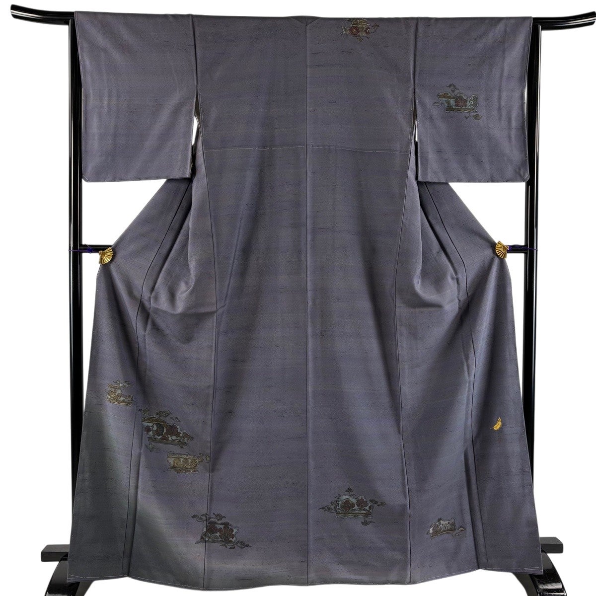 美品】 訪問着 身丈166.5cm 裄丈64cm M 袷 紬地 落款あり 草花 霞