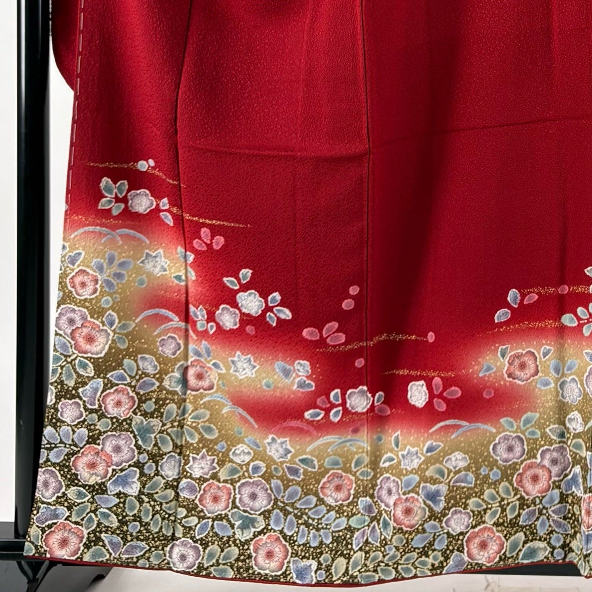 振袖 身丈159cm 裄丈64cm M 袷 辻が花柄 霞 金彩 ぼかし 赤 正絹 名品