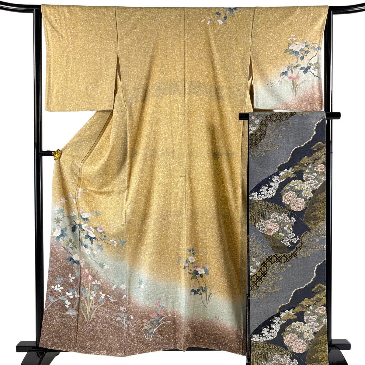 美品】 訪問着 身丈162cm 裄丈64.5cm M 袷 袋帯セット 枝花 楓
