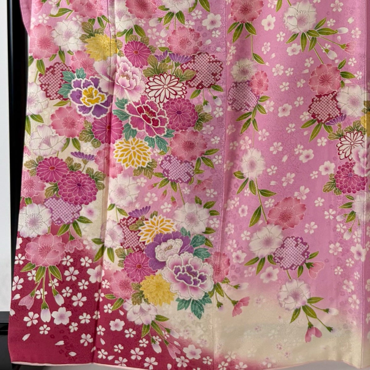 美品】 振袖 身丈166cm 裄丈69cm L 袷 袋帯フルセット 牡丹 桜 金糸