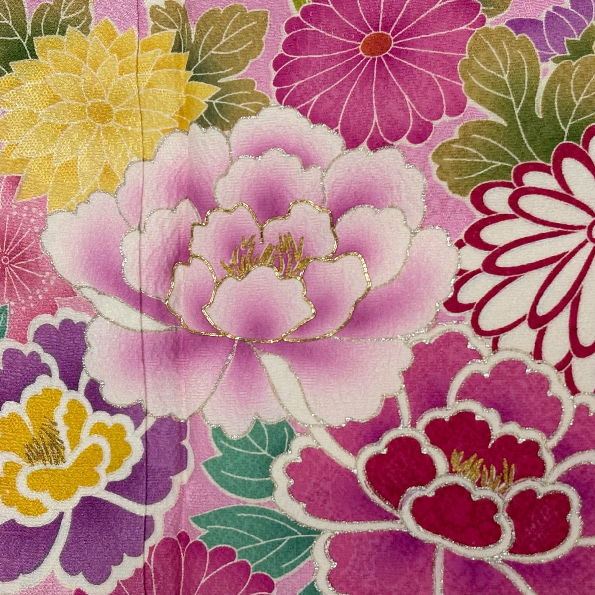 美品】 振袖 身丈166cm 裄丈69cm L 袷 袋帯フルセット 牡丹 桜 金糸