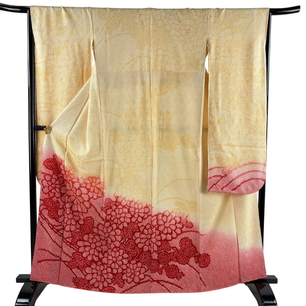 美品】 振袖 身丈163.5cm 裄丈66cm M 袷 菊 総絞り ぼかし 薄オレンジ