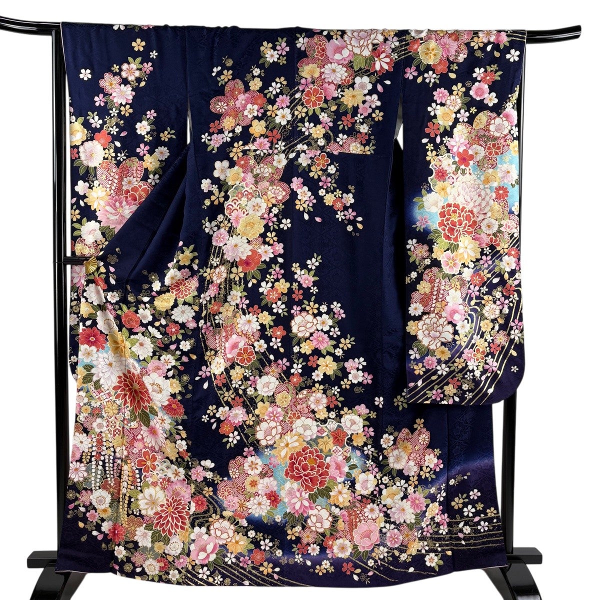 美品】 振袖 身丈155.5cm 裄丈66cm M 袷 笠松 絞り 青紫 正絹 秀品