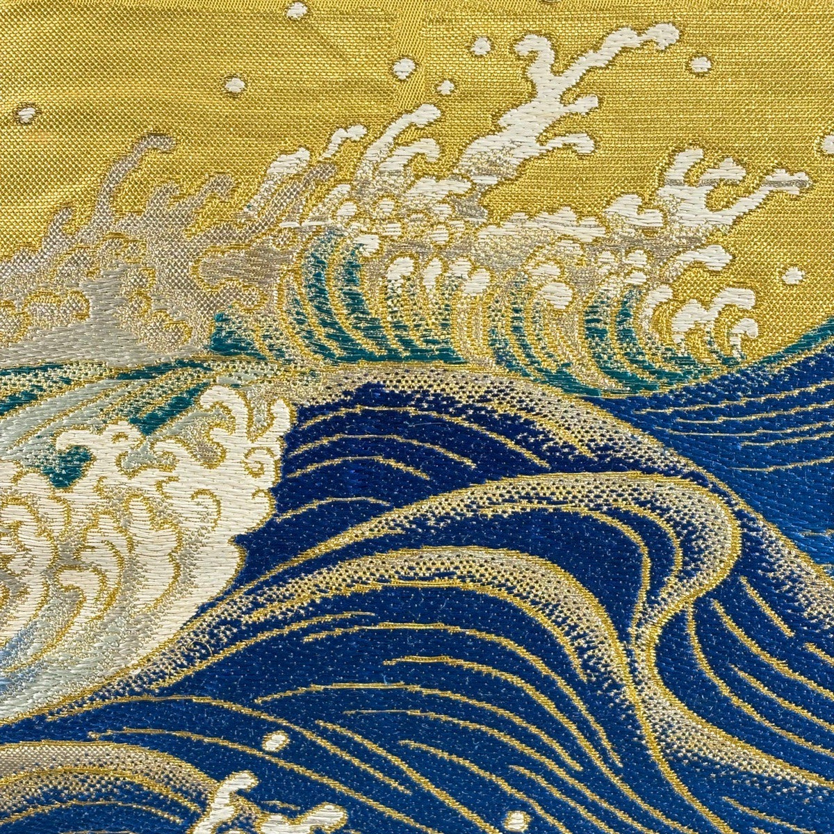 美品】 袋帯 逸品 龍村平蔵 落款あり 本袋 永徳波之図 箔 金銀糸 金色