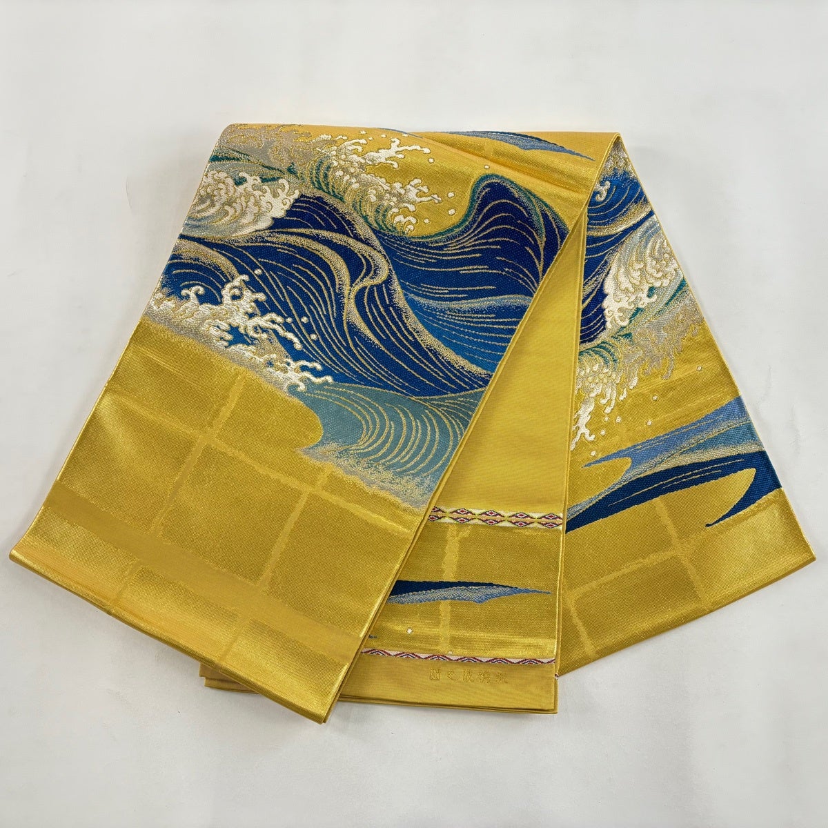 美品】 袋帯 逸品 龍村平蔵 落款あり 本袋 永徳波之図 箔 金銀糸 金色