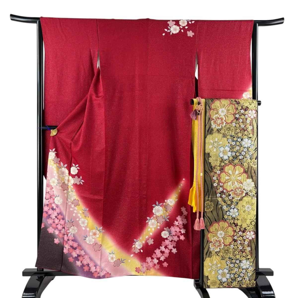 振袖 身丈170cm 裄丈68cm L 袷 袋帯フルセット 桜 桜の花びら 金糸