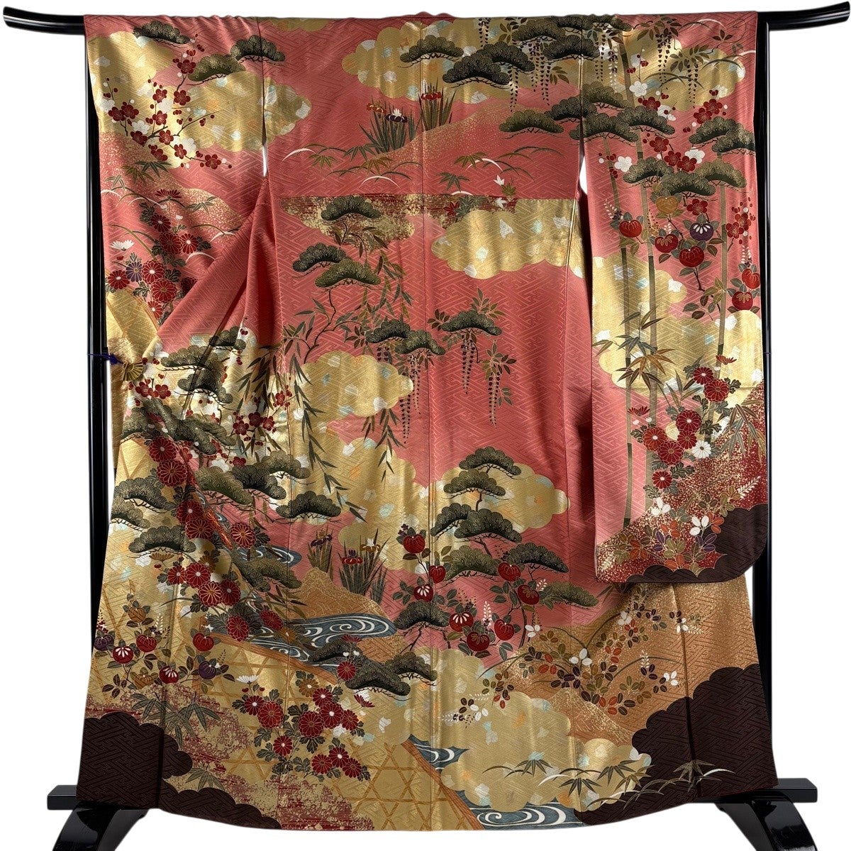 振袖 身丈162cm 裄丈65cm M 袷 松竹梅 菊 金糸 金銀彩 ピンク 正絹 秀