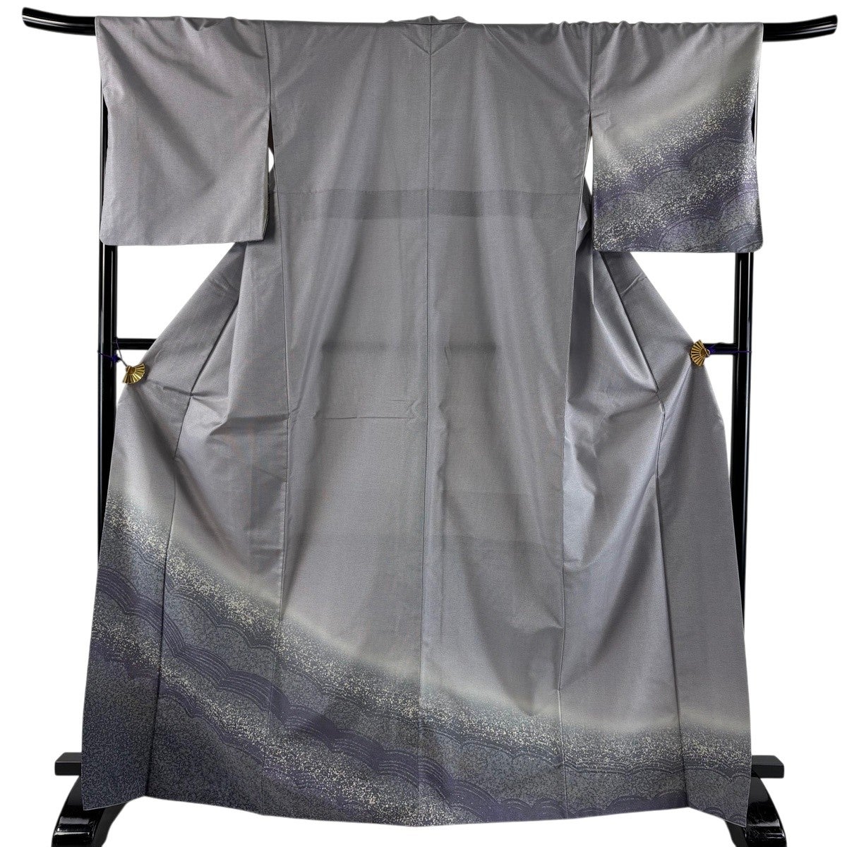 美品】 付下げ 身丈168.5cm 裄丈68.5cm L 袷 紬地 波しぶき 幾何学