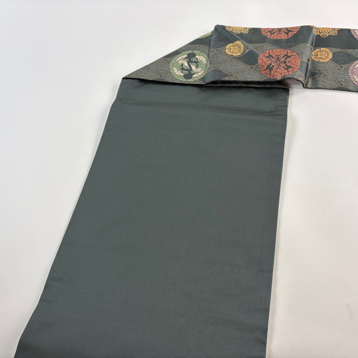 名古屋帯 秀品 向鳥 浮線綾文 箔 深緑 正絹｜中古・古着・リサイクル