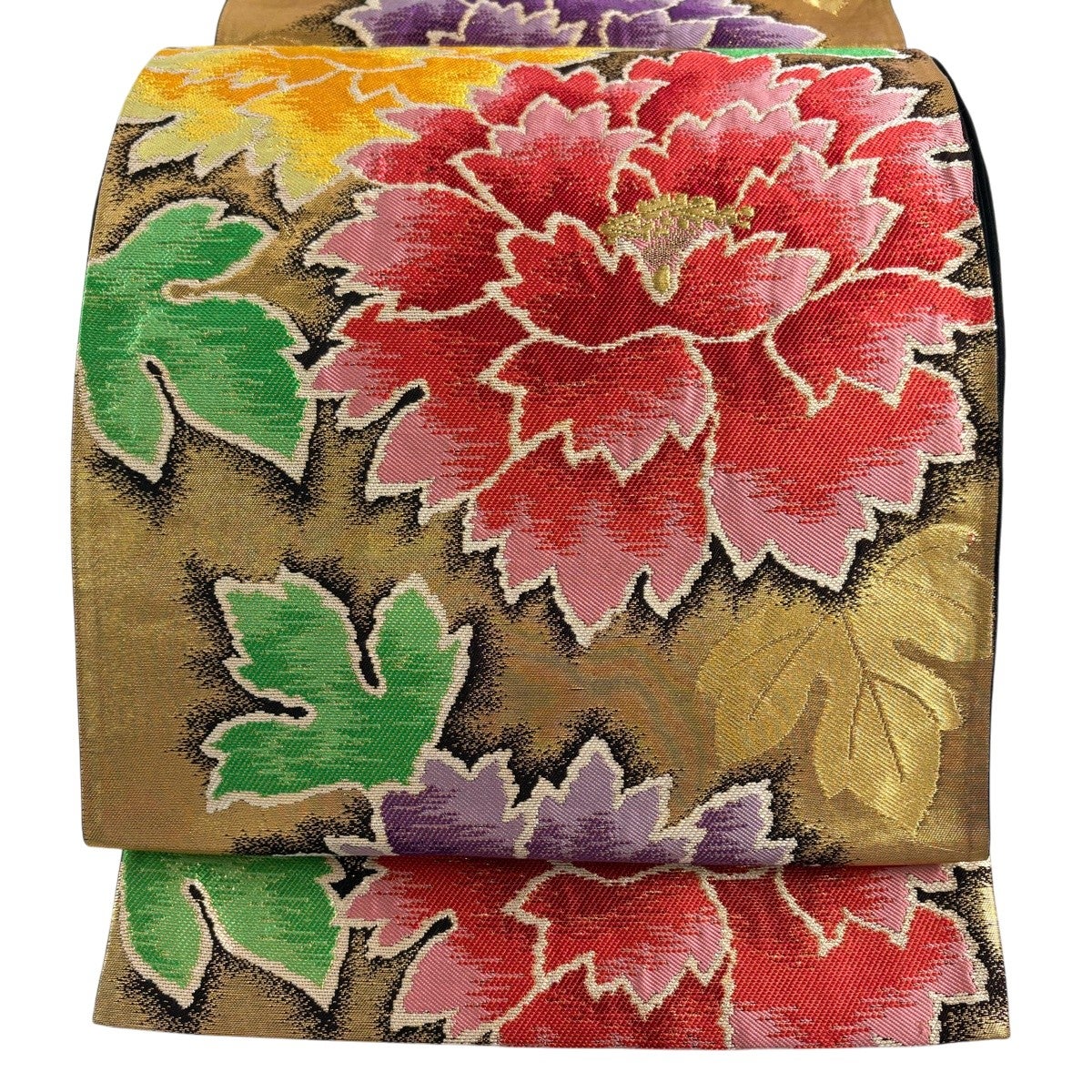 袋帯 美品 秀品 華文 花鳥 箔 金糸 茶緑色 六通 正絹 中古