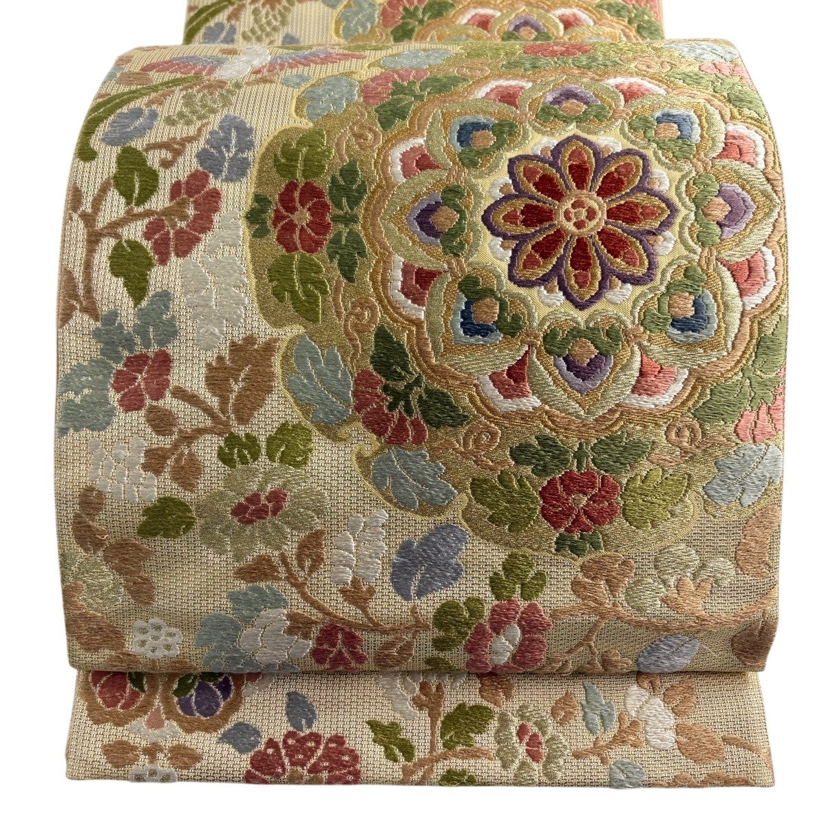 美品】 袋帯 秀品 華文 鳥 金銀糸 箔 ベージュ 六通 正絹｜中古・古着