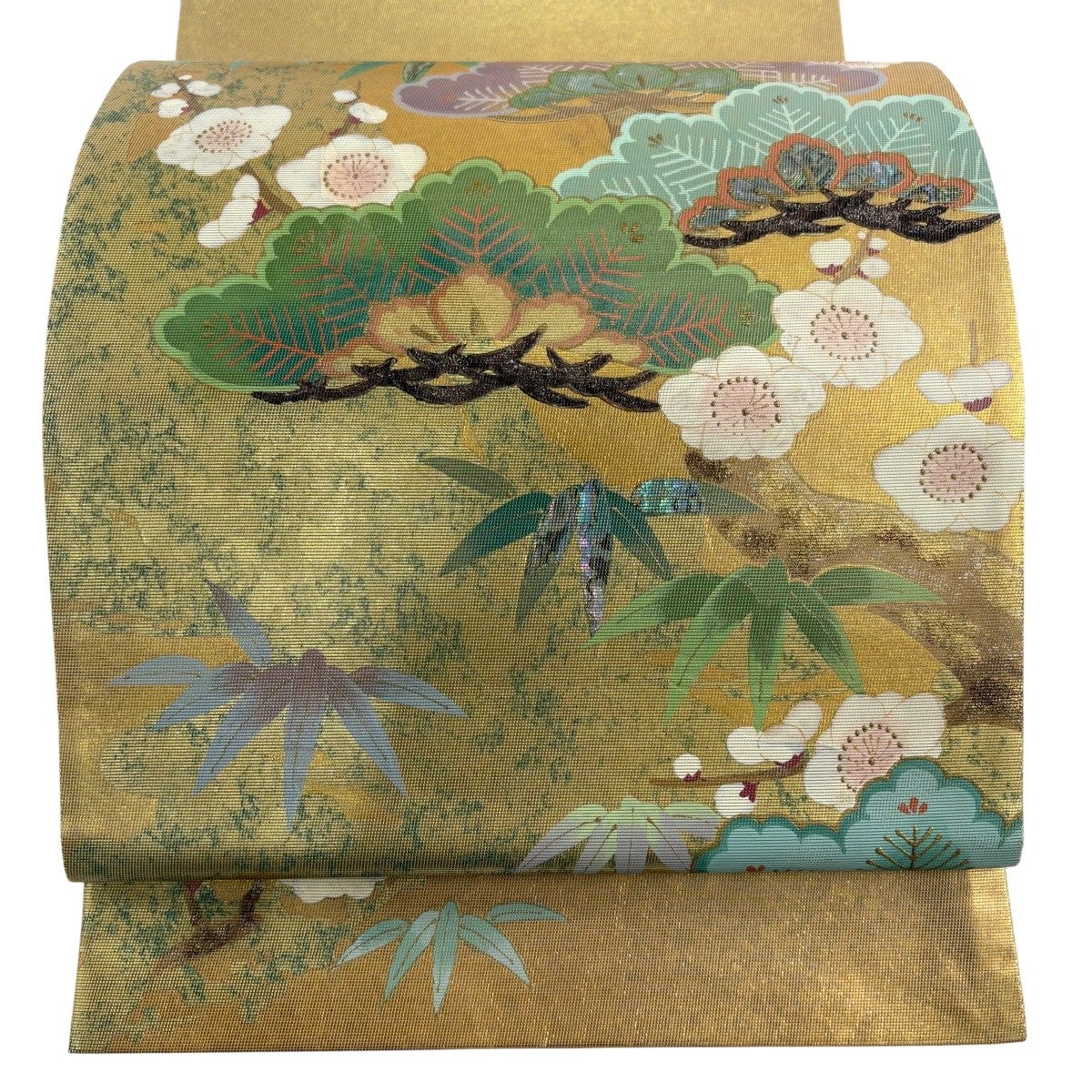 袋帯 秀品 花丸文 霞 螺鈿 金彩 金色 お太鼓柄 正絹｜中古・古着
