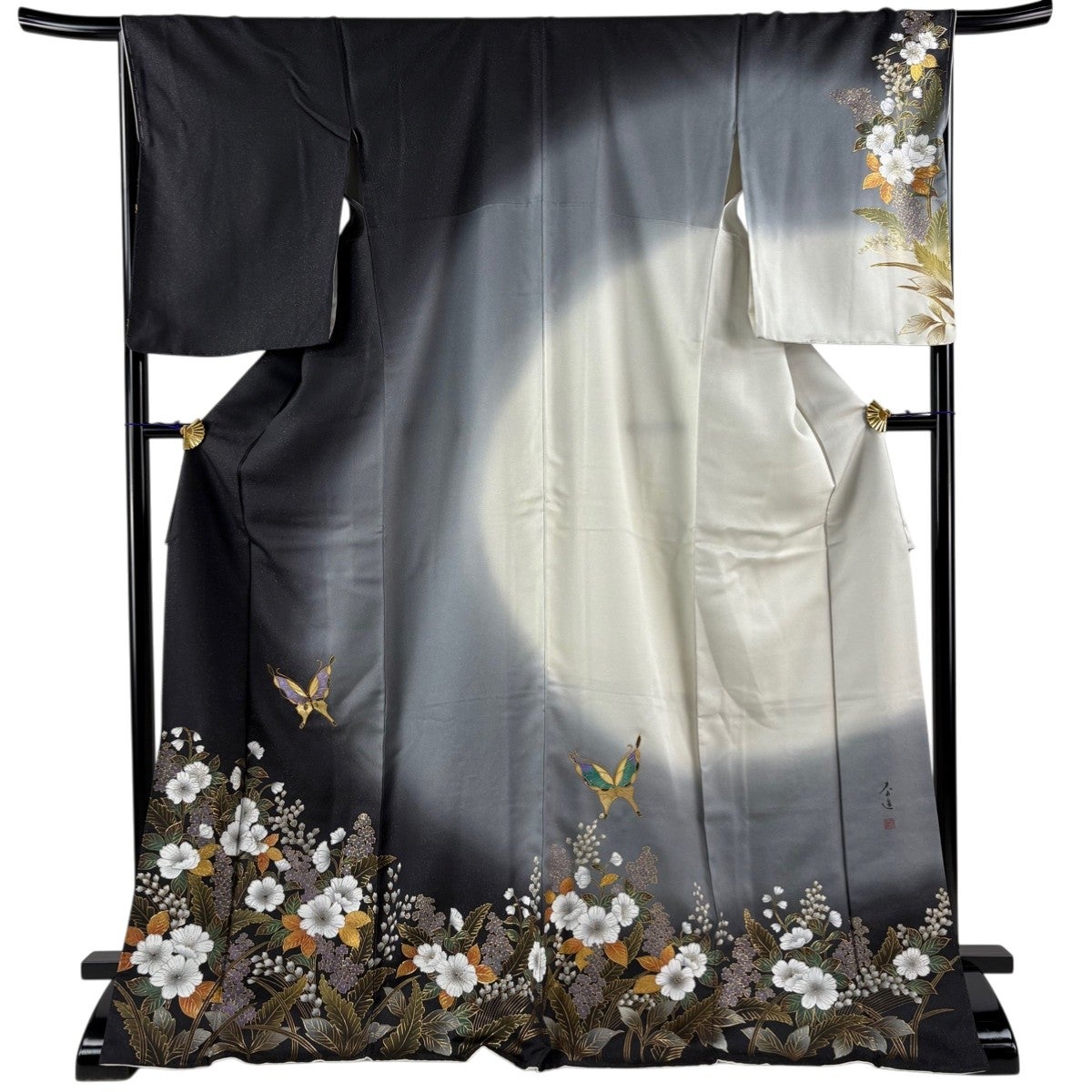 美品】 訪問着 身丈173.5cm 裄丈67.5cm L 袷 甲斐泰造 落款あり 蝶