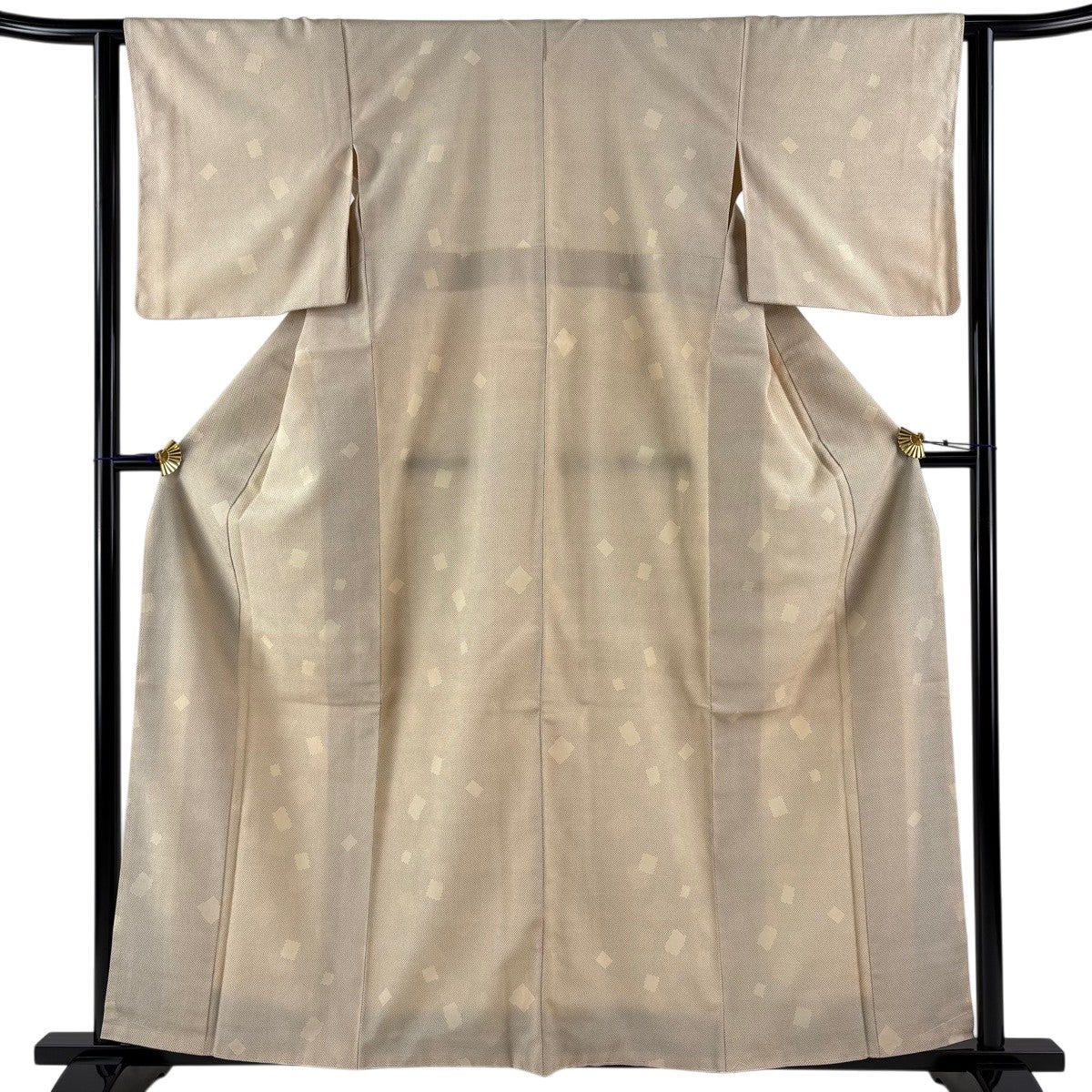 美品】 塩沢紬 身丈165.5cm 裄丈67cm M 単衣 塩沢絣 証紙あり 縞 葉柄