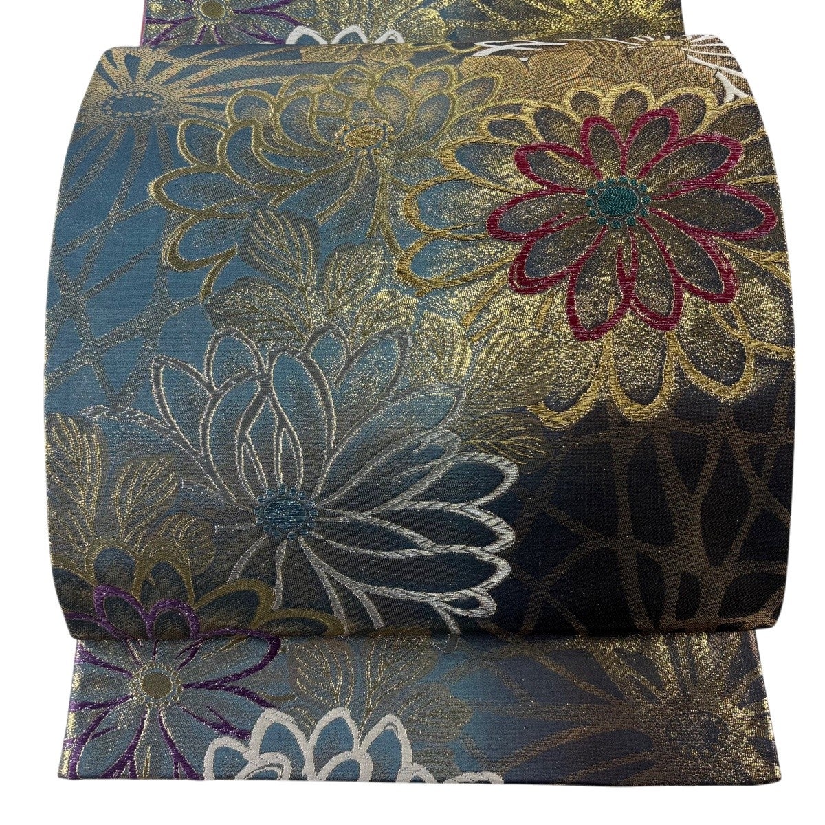 袋帯 美品 名品 鳥 草花 金銀糸 刺繍 灰紫 六通 正絹 【中古】 袋帯