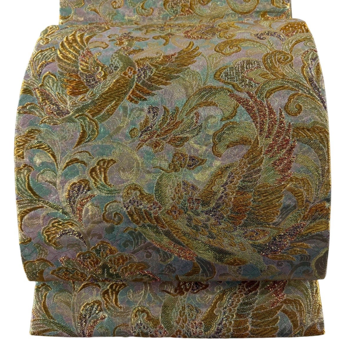 袋帯 秀品 鳳凰 花唐草 金糸 唐織 金色 六通 正絹｜中古・古着
