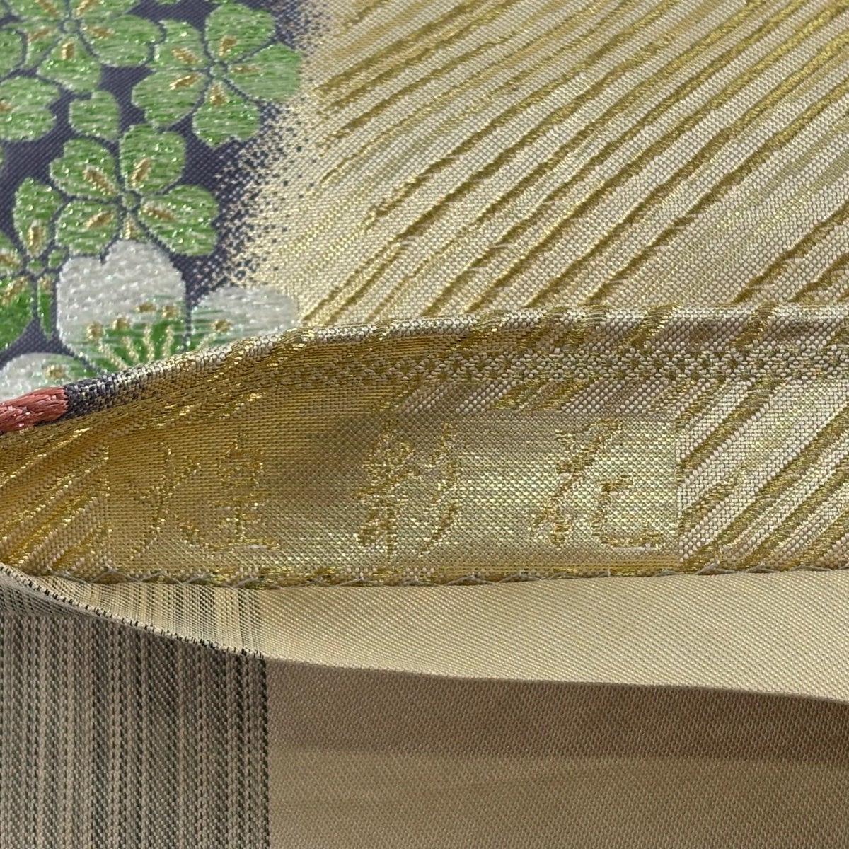 袋帯 秀品 桜 よろけ縞 金銀糸 唐織 金色 六通 正絹｜中古・古着