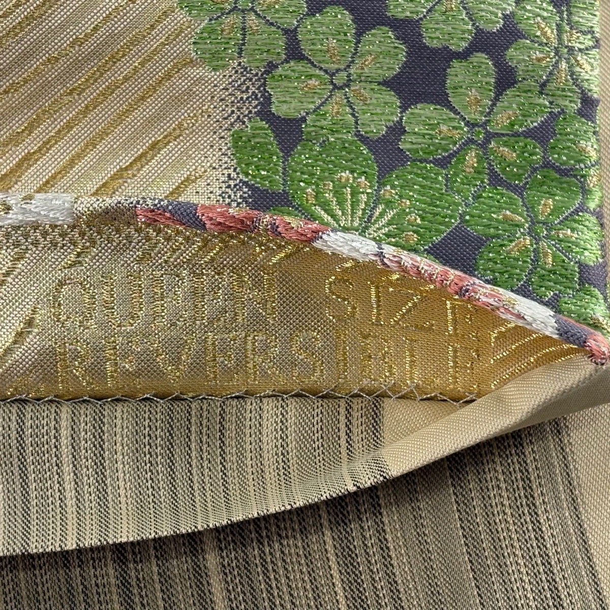 50%OFF 袋帯 秀品 桜 よろけ縞 金銀糸 唐織 金色 六通 正絹 K50｜中古