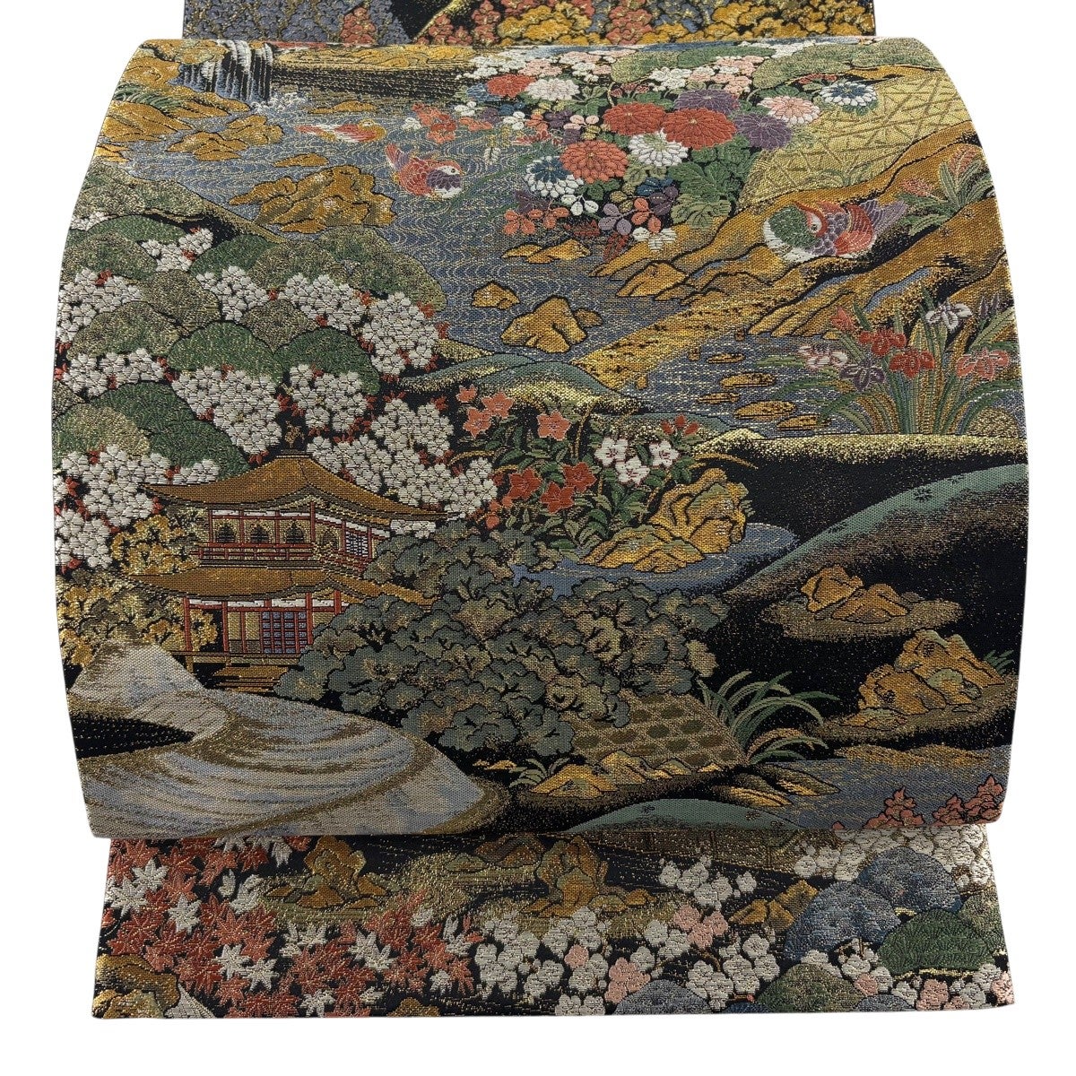 美品】 袋帯 秀品 京洛静流文 鳥 金糸 箔 黒 六通 正絹｜中古・古着