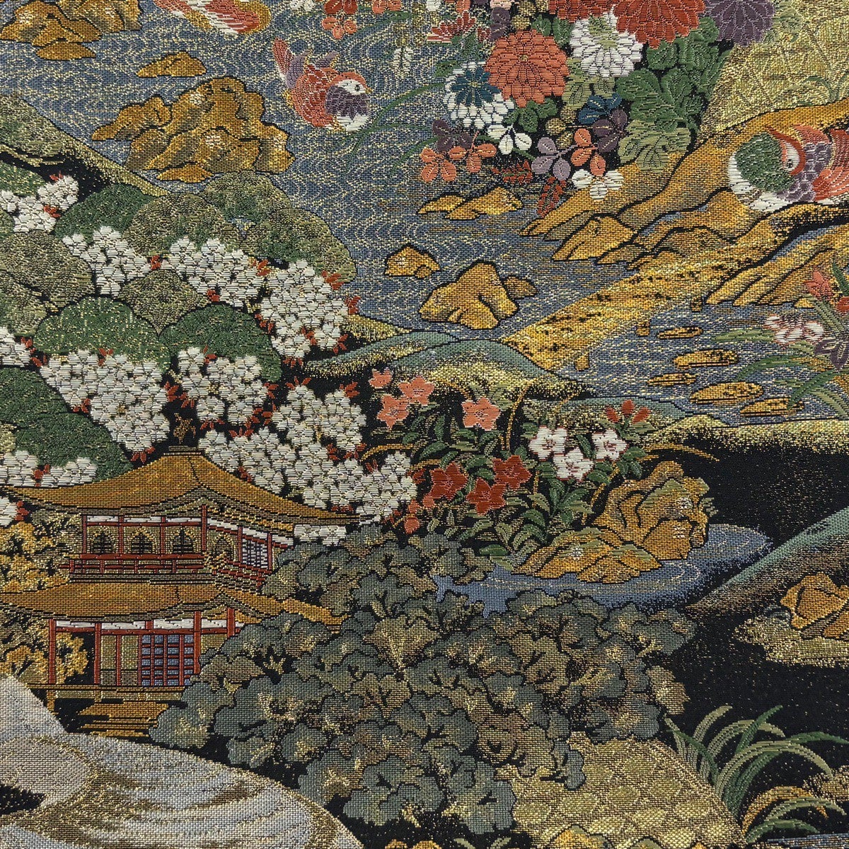 美品】 袋帯 秀品 京洛静流文 鳥 金糸 箔 黒 六通 正絹｜中古・古着