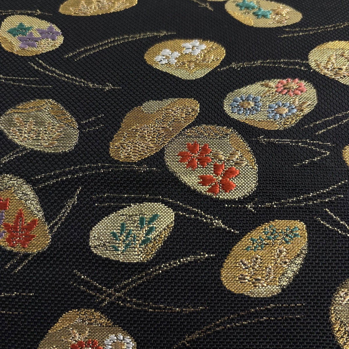 袋帯　貝合わせ　荒磯　唐織　金糸　着物　042w o 美品】 袋帯 秀品 貝合わせ 松葉 金糸 箔 黒 六通 正絹｜中古・古着