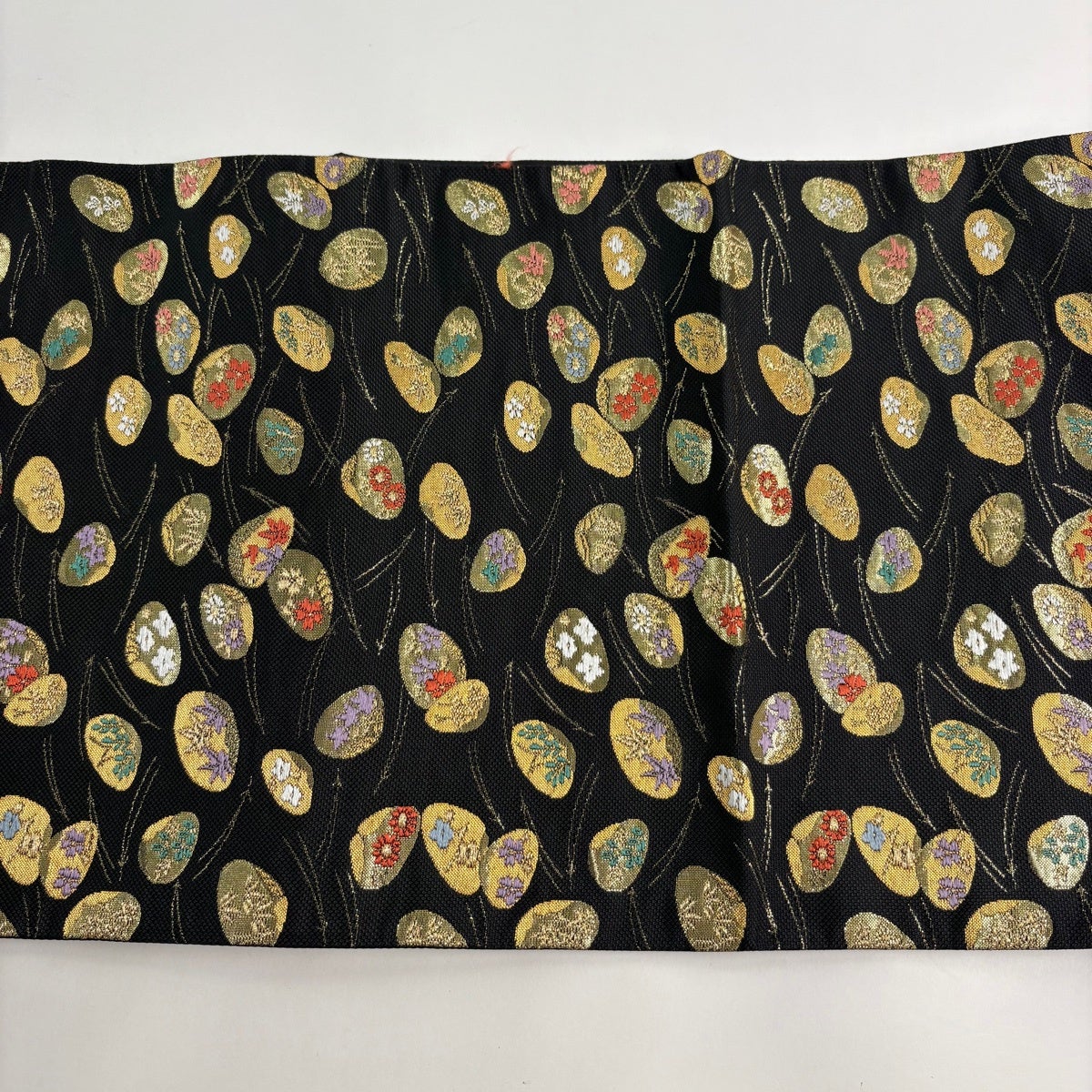 美品】 袋帯 秀品 貝合わせ 松葉 金糸 箔 黒 六通 正絹｜中古・古着