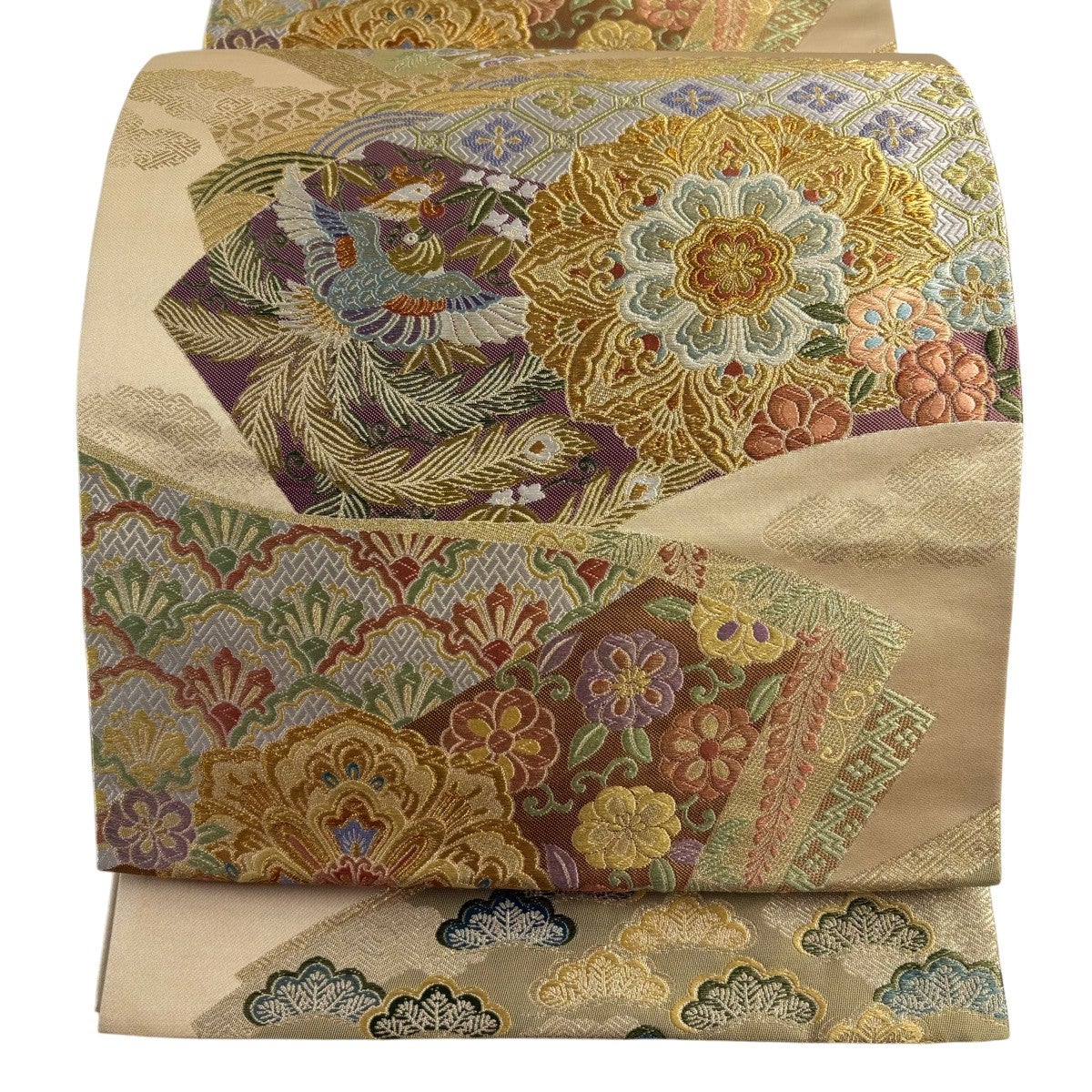 美品】 袋帯 秀品 華文 花鳥 金糸 箔 金色 六通 正絹｜中古・古着