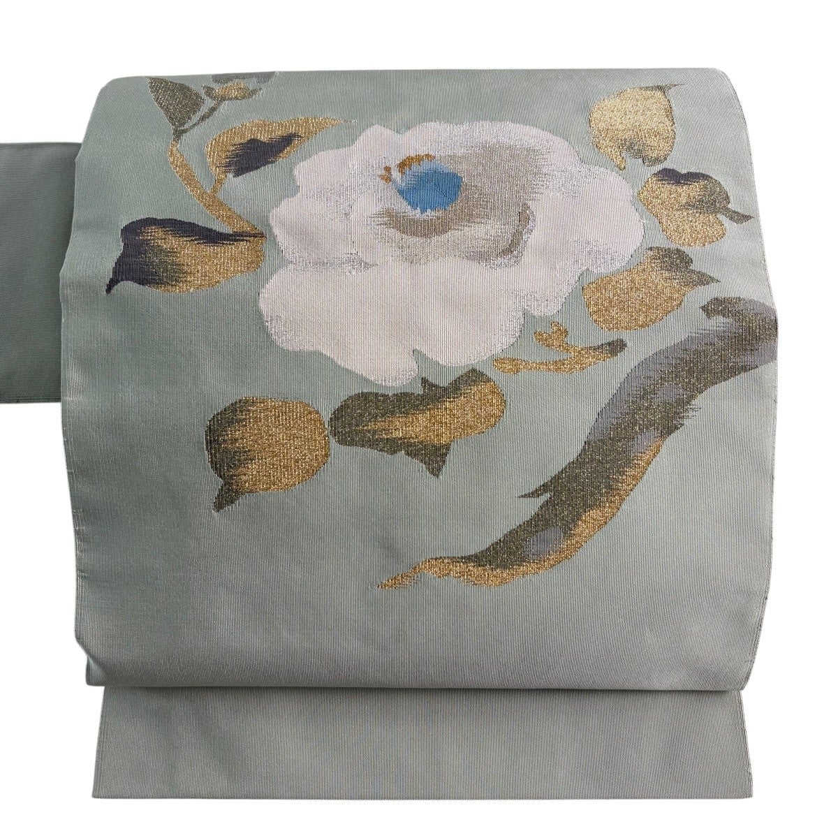 美品】 名古屋帯 秀品 落款あり 草花 金銀糸 薄緑 正絹｜中古・古着