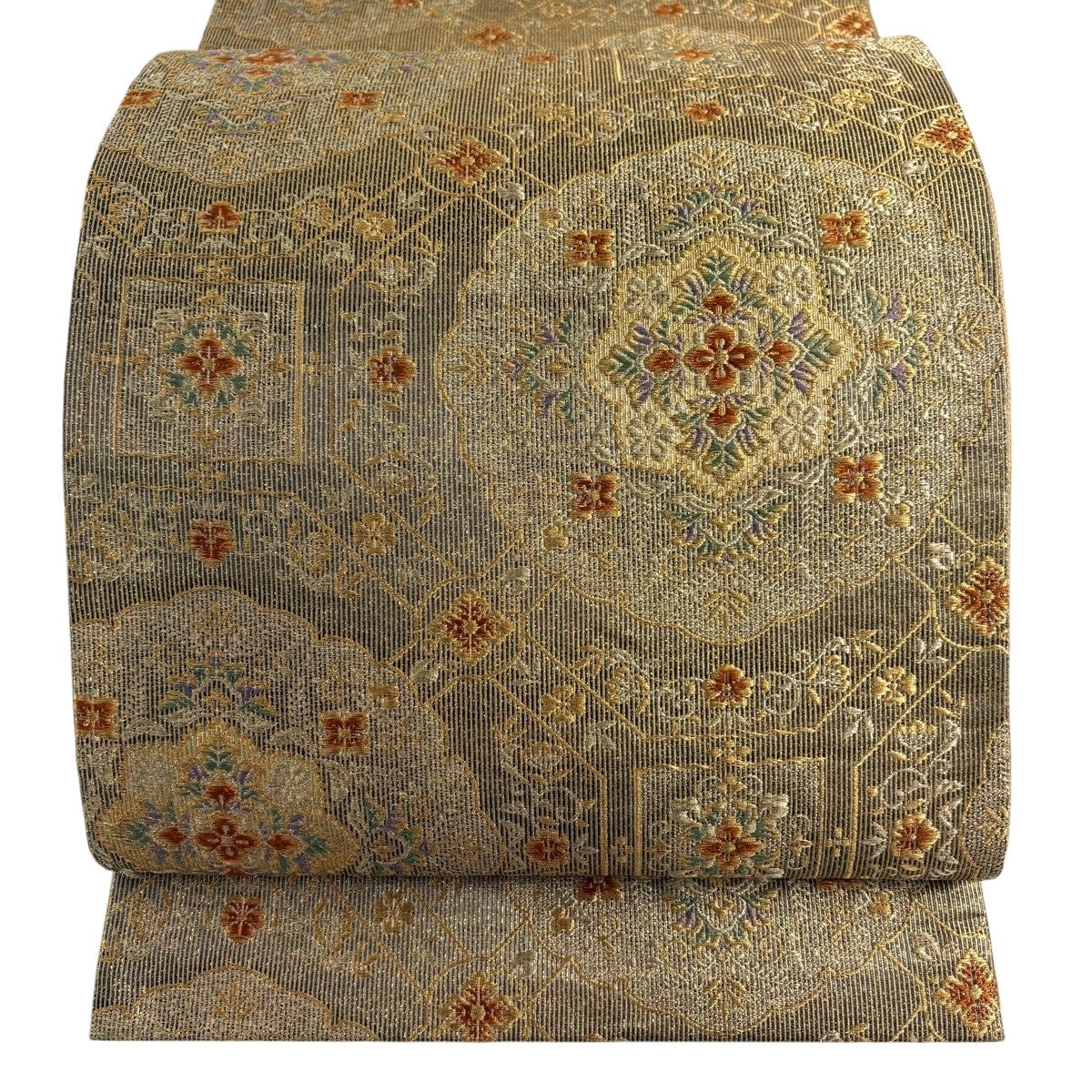 美品】 袋帯 秀品 華文 草花 金糸 箔 金色 六通 正絹｜中古・古着